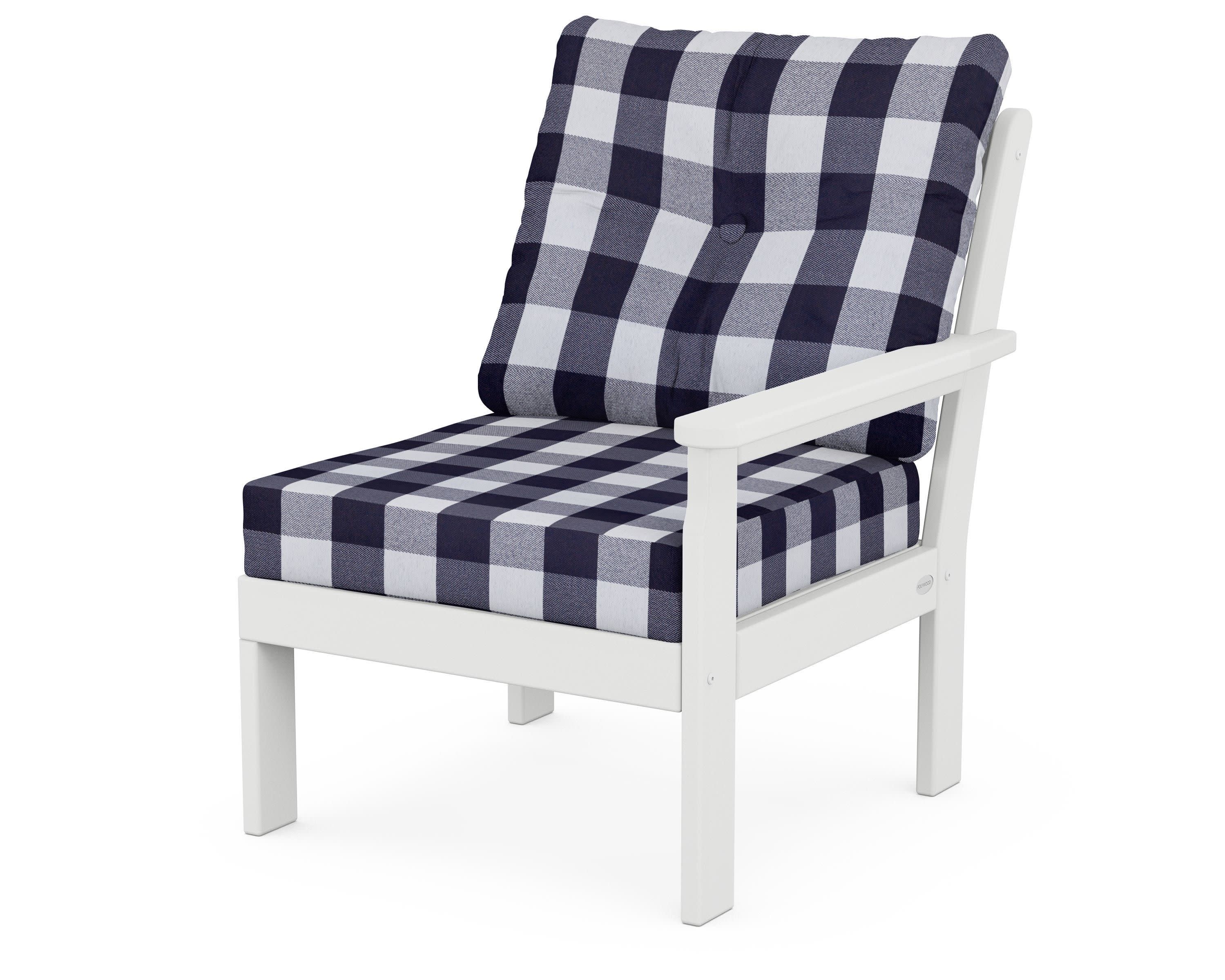 Vineyard Modular Right Arm Chair in White / Buffalo Plaid Navy