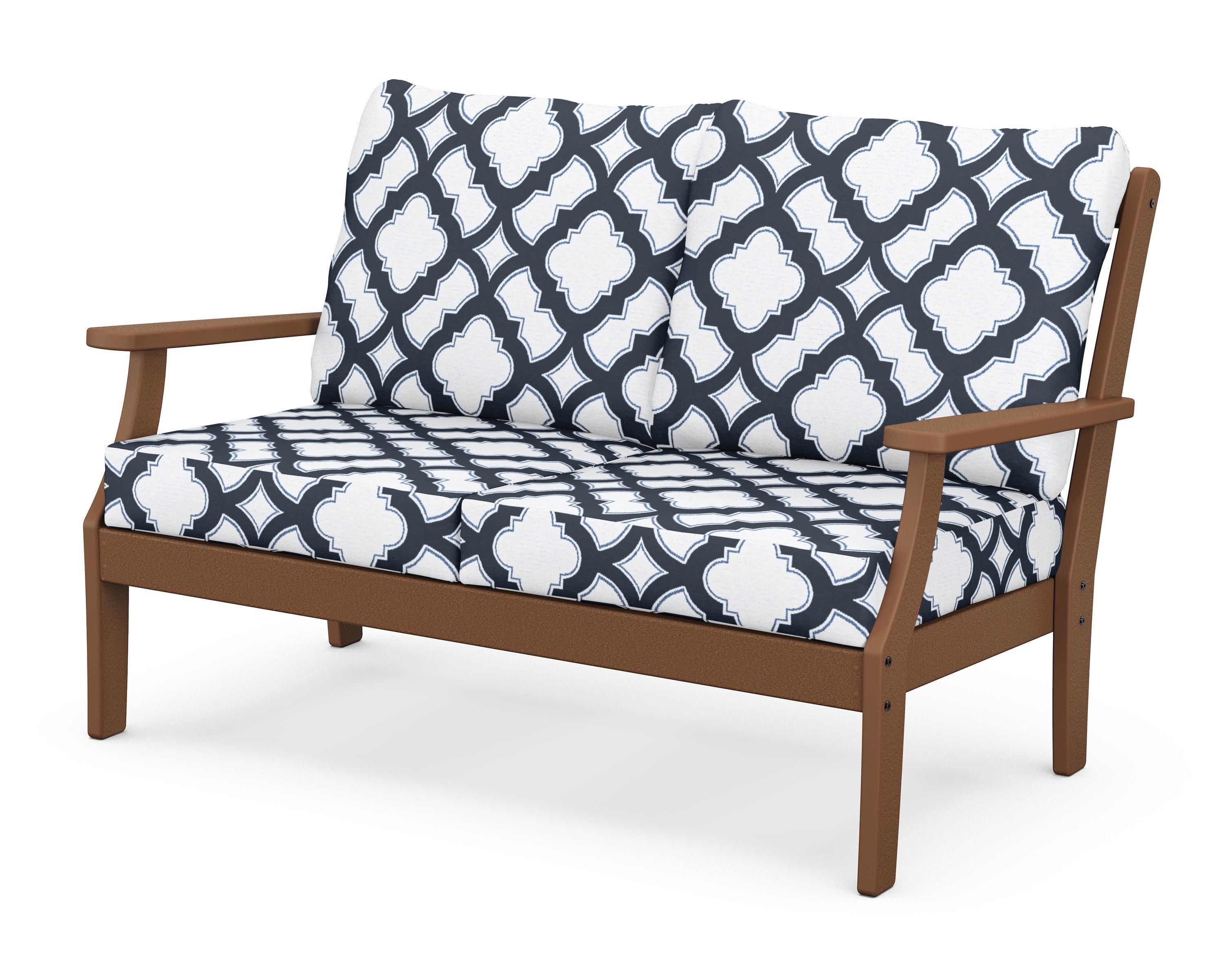 Braxton Deep Seating Loveseat in Teak / Trellis Marine Indigo