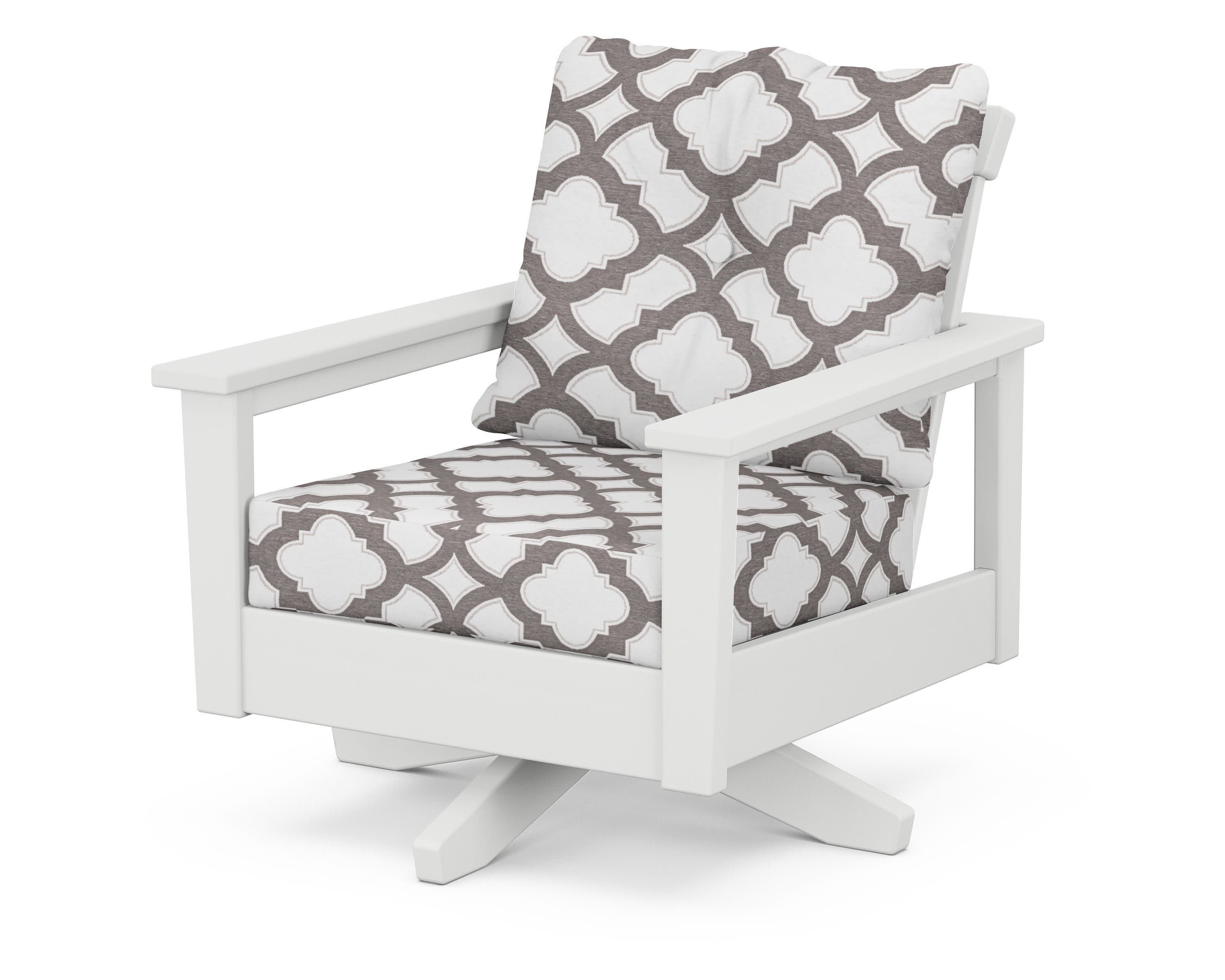 Prescott Deep Seating Swivel Chair in White / Trellis Grey Mist