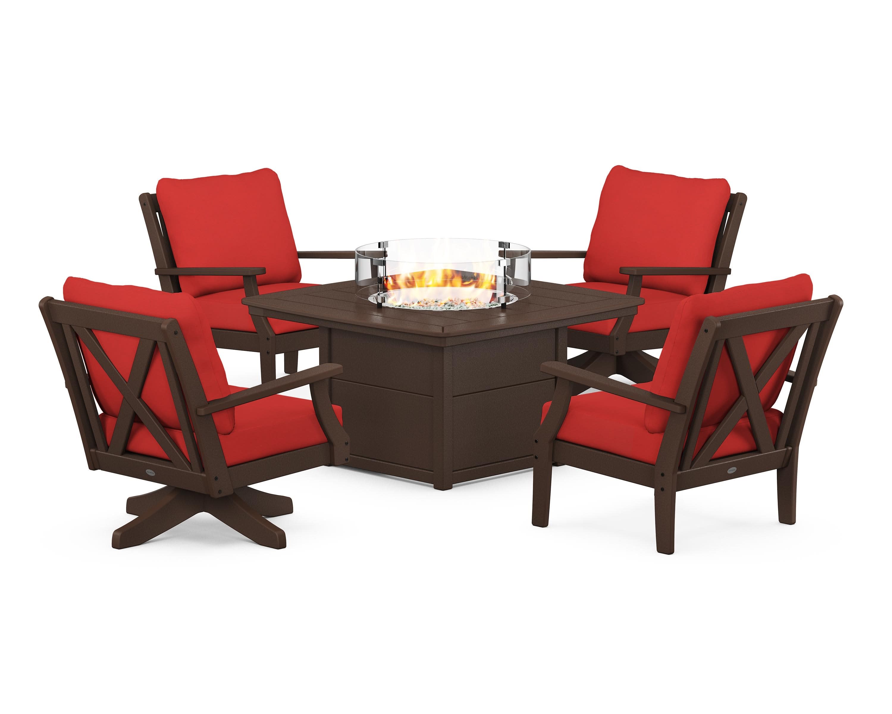 Braxton 5-Piece Deep Seating Set with Fire Table in Mahogany / Crimson Linen