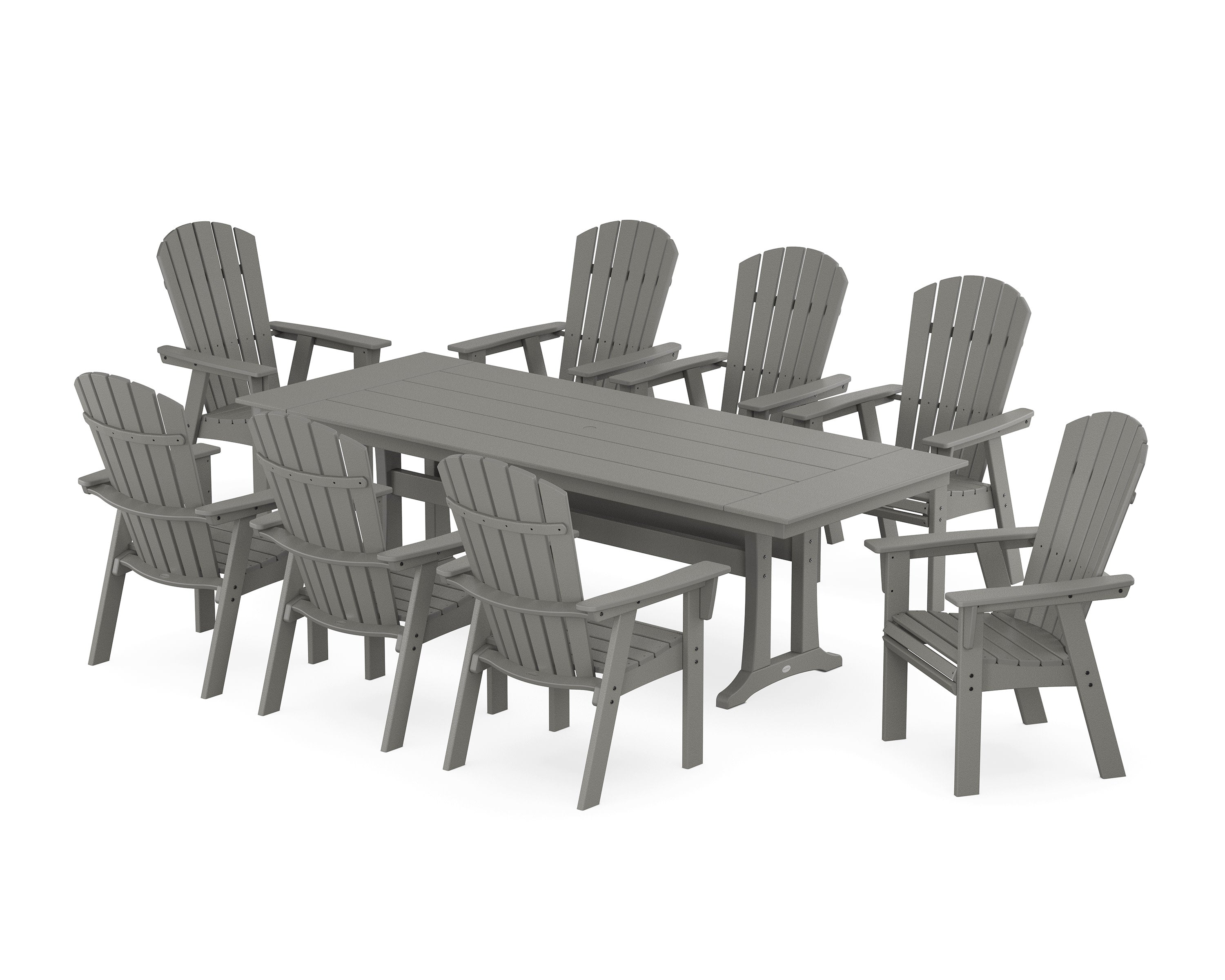 Nautical 9-Piece Curveback Adirondack Farmhouse Dining Set with Trestle Legs in Slate Grey