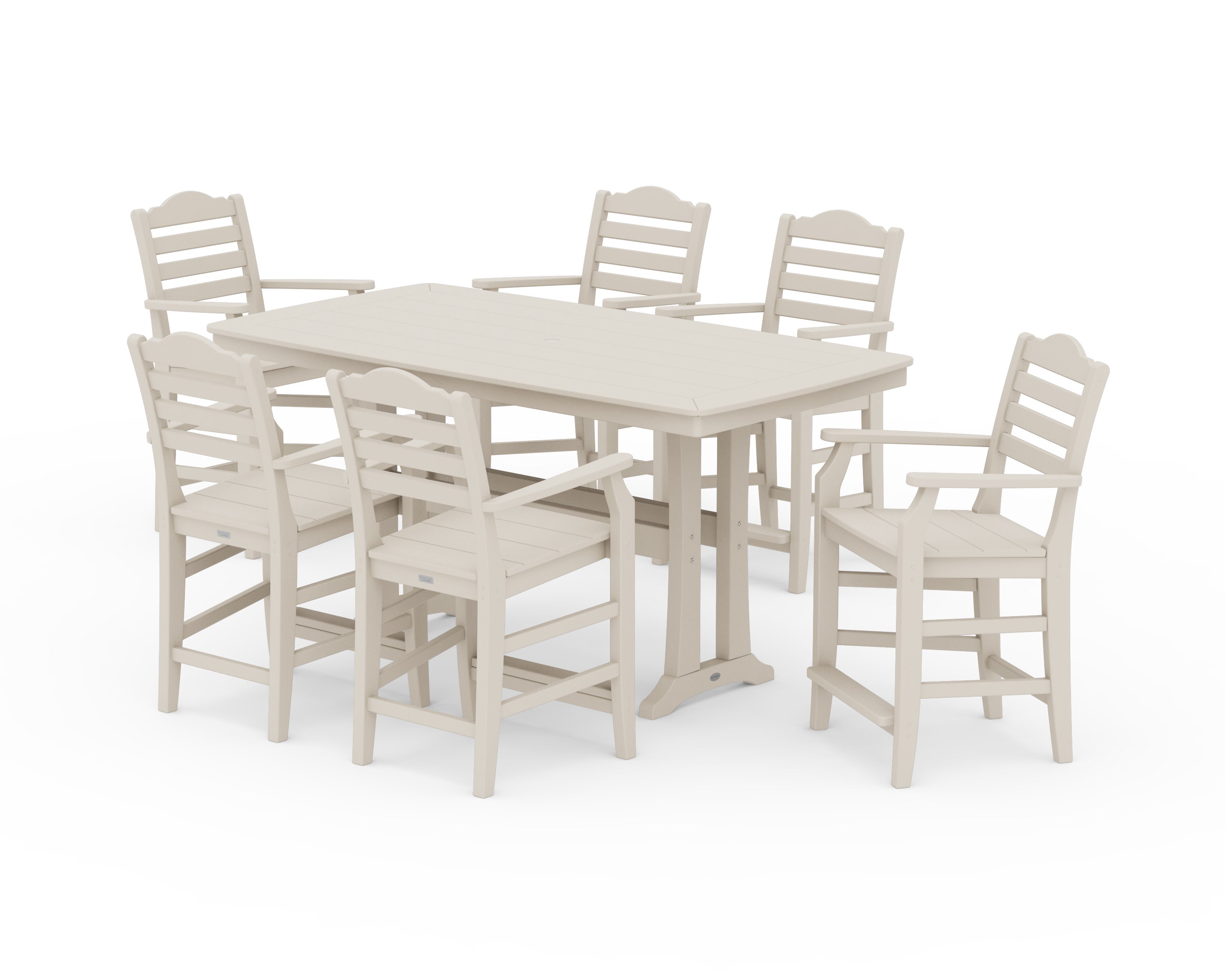 Savannah Arm Chair 7-Piece Counter Set with Trestle Legs in Sand