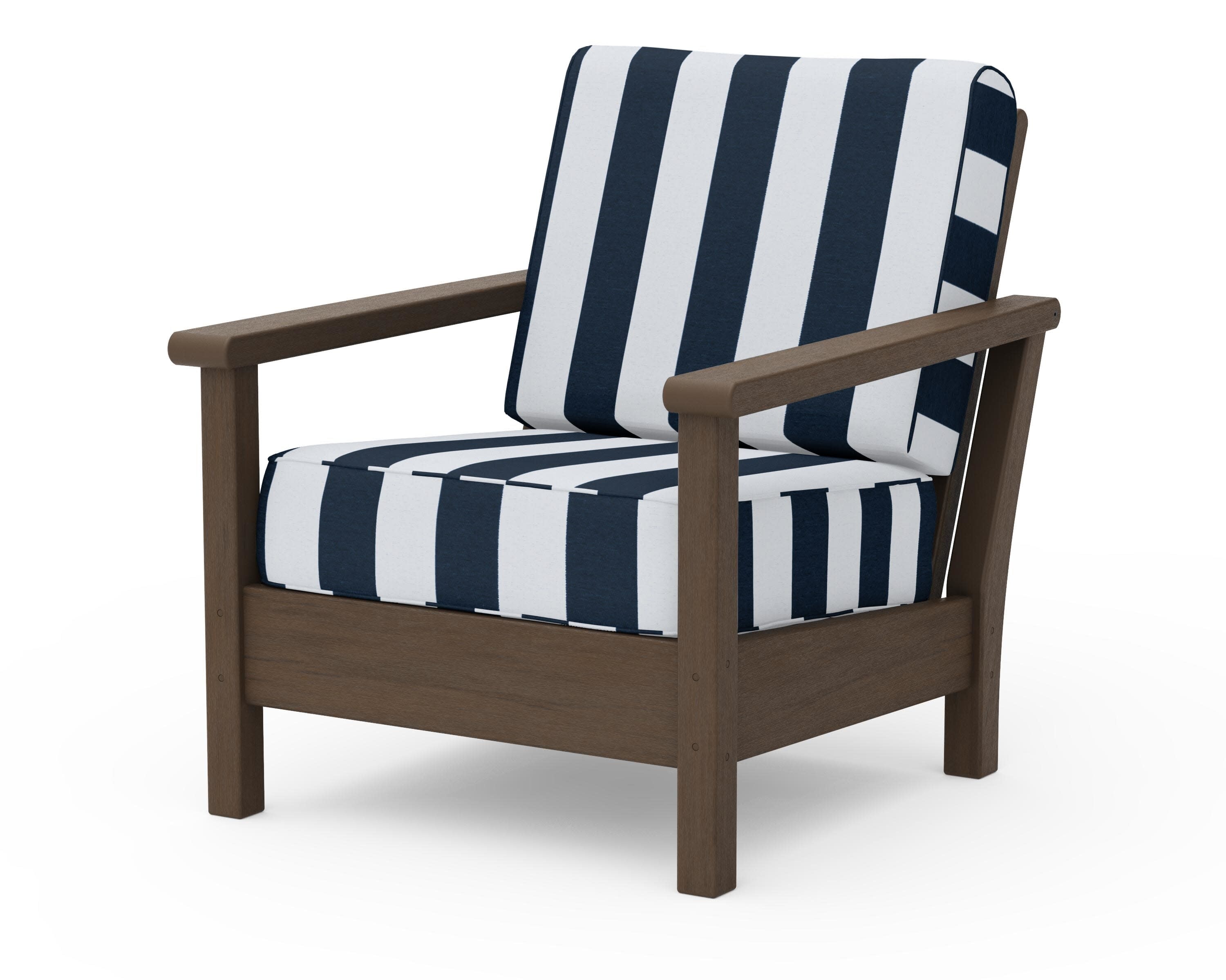 Harbour Deep Seating Chair in Kona / Cabana Stripe Marine Indigo