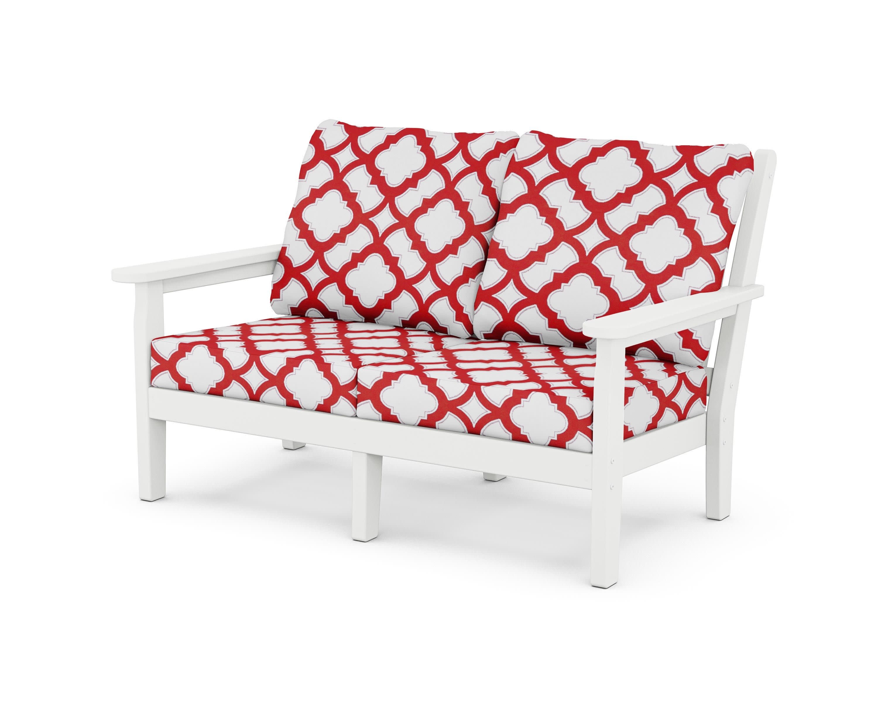 Chippendale Deep Seating Loveseat in White / Trellis Crimson
