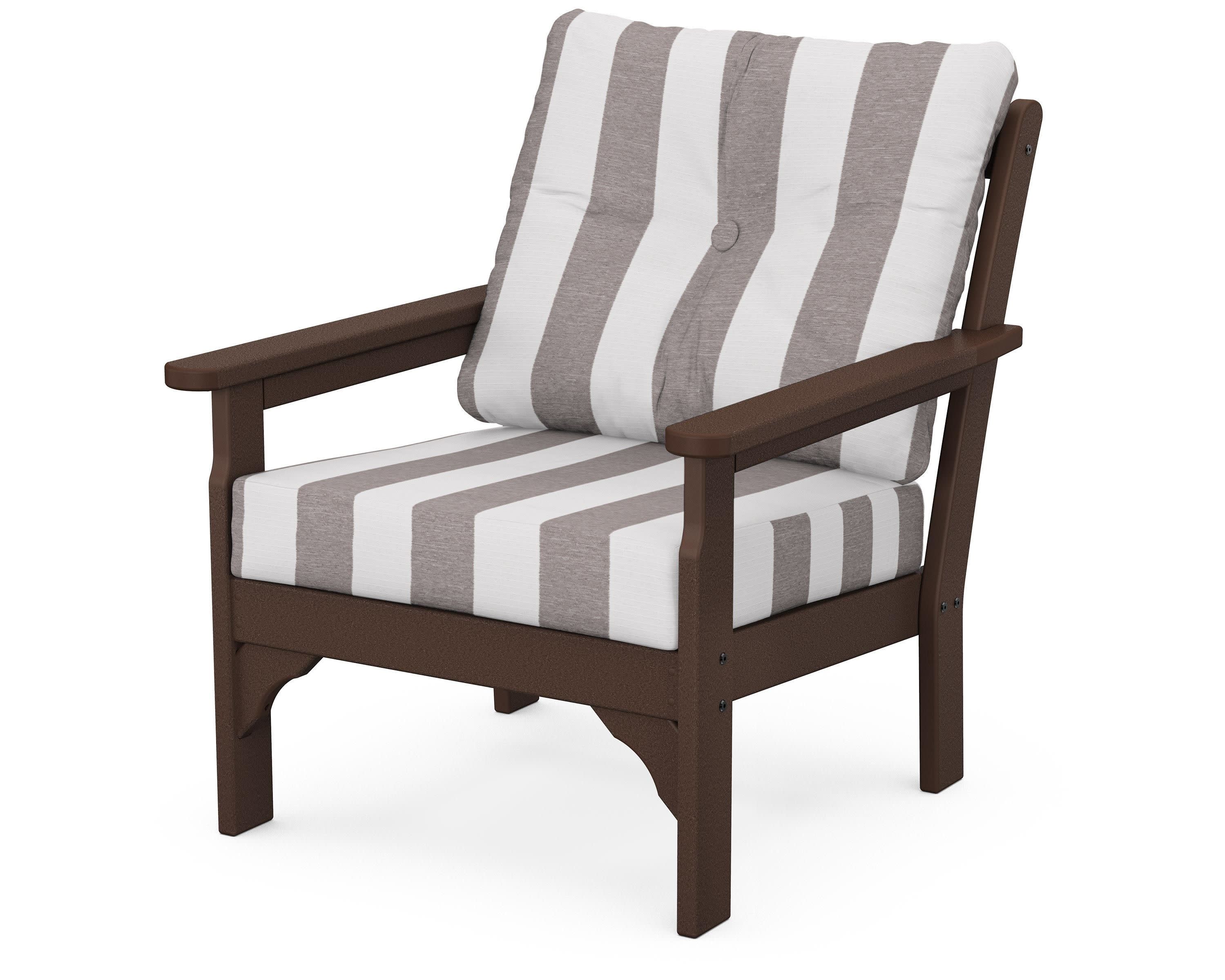 Vineyard Deep Seating Chair in Mahogany / Cabana Stripe Grey Mist