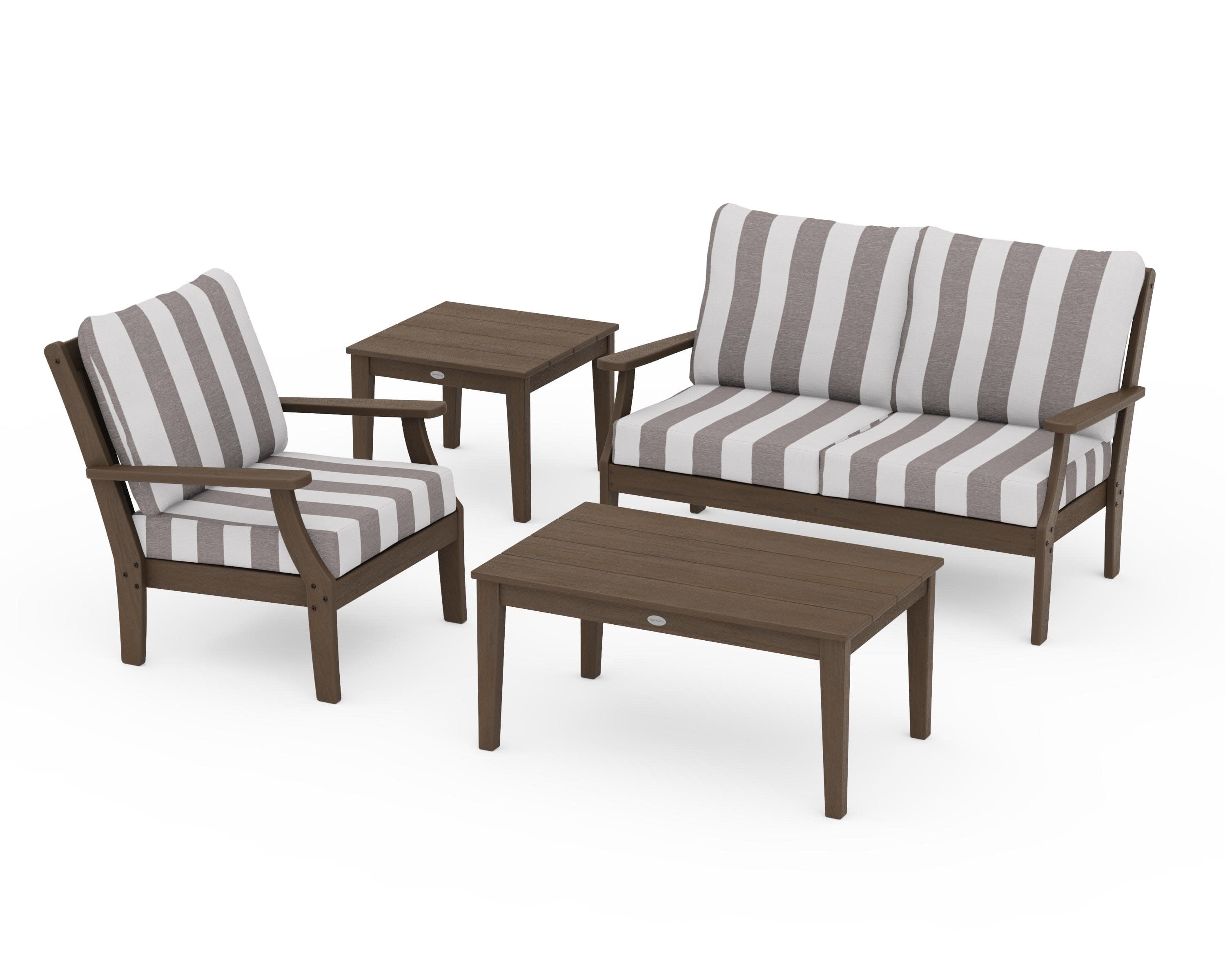 Braxton 4-Piece Deep Seating Set in Kona / Cabana Stripe Grey Mist