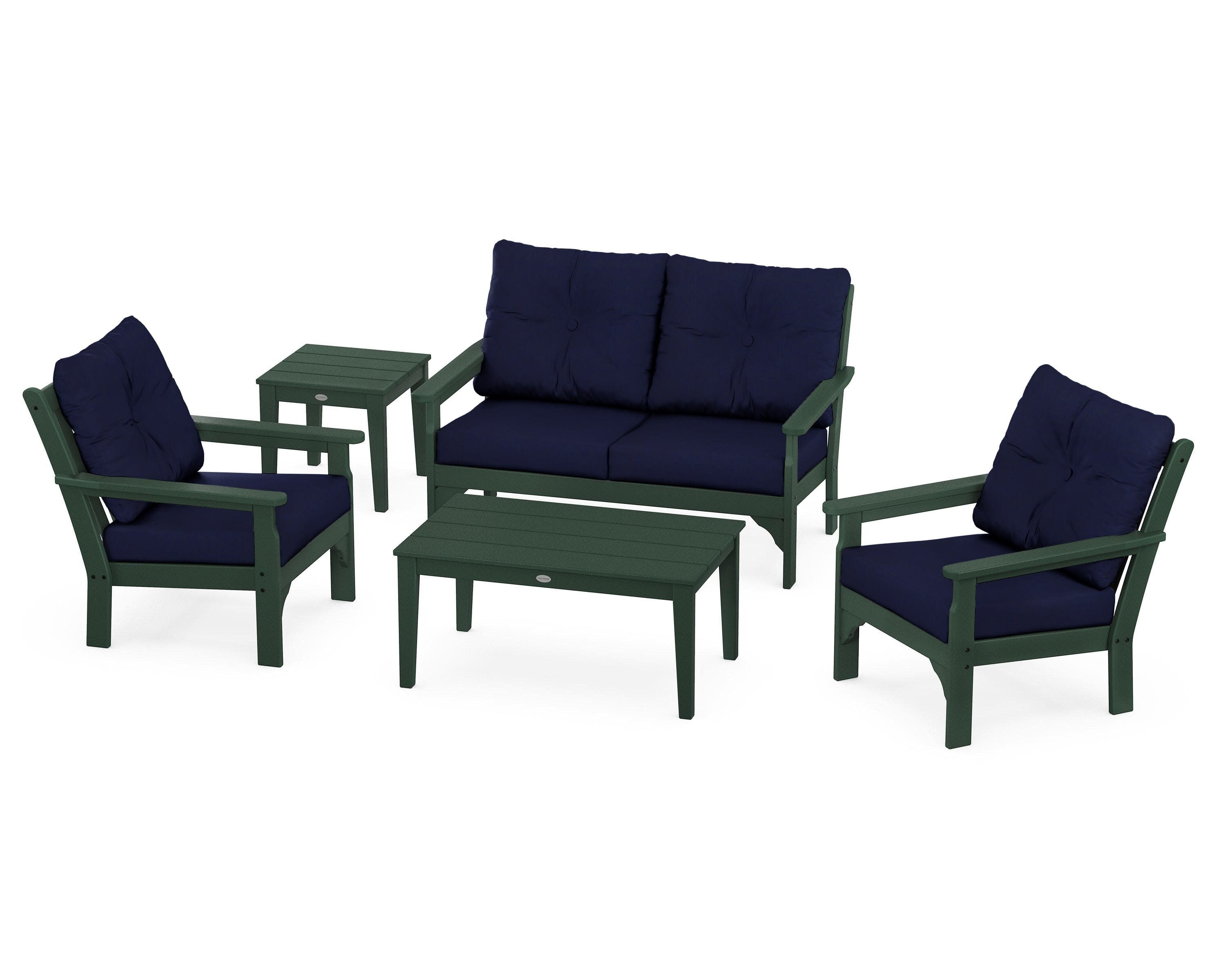 Vineyard 5-Piece Deep Seating Set in Green / Navy