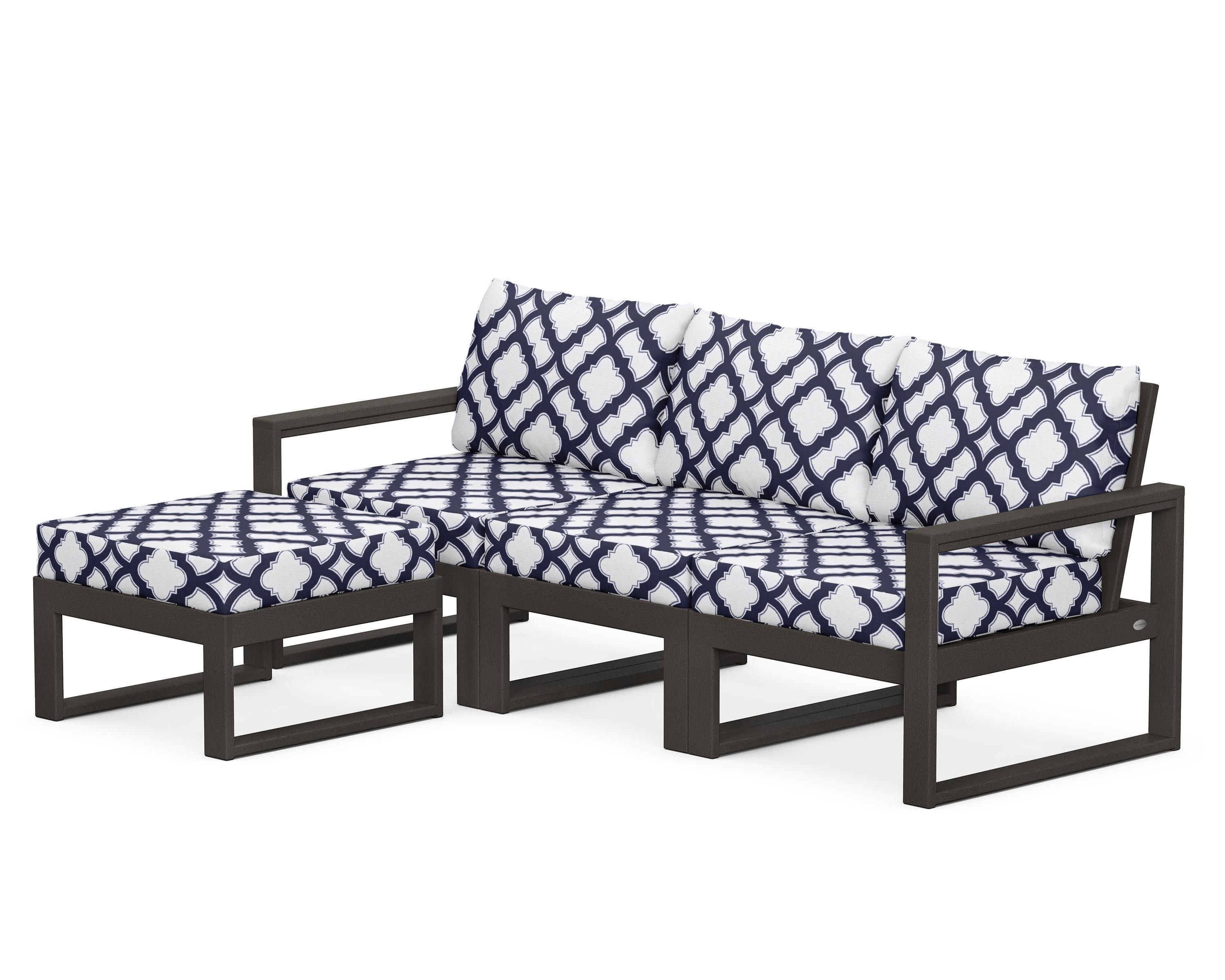 EDGE 4-Piece Modular Deep Seating Set with Ottoman in Vintage Coffee / Trellis Navy