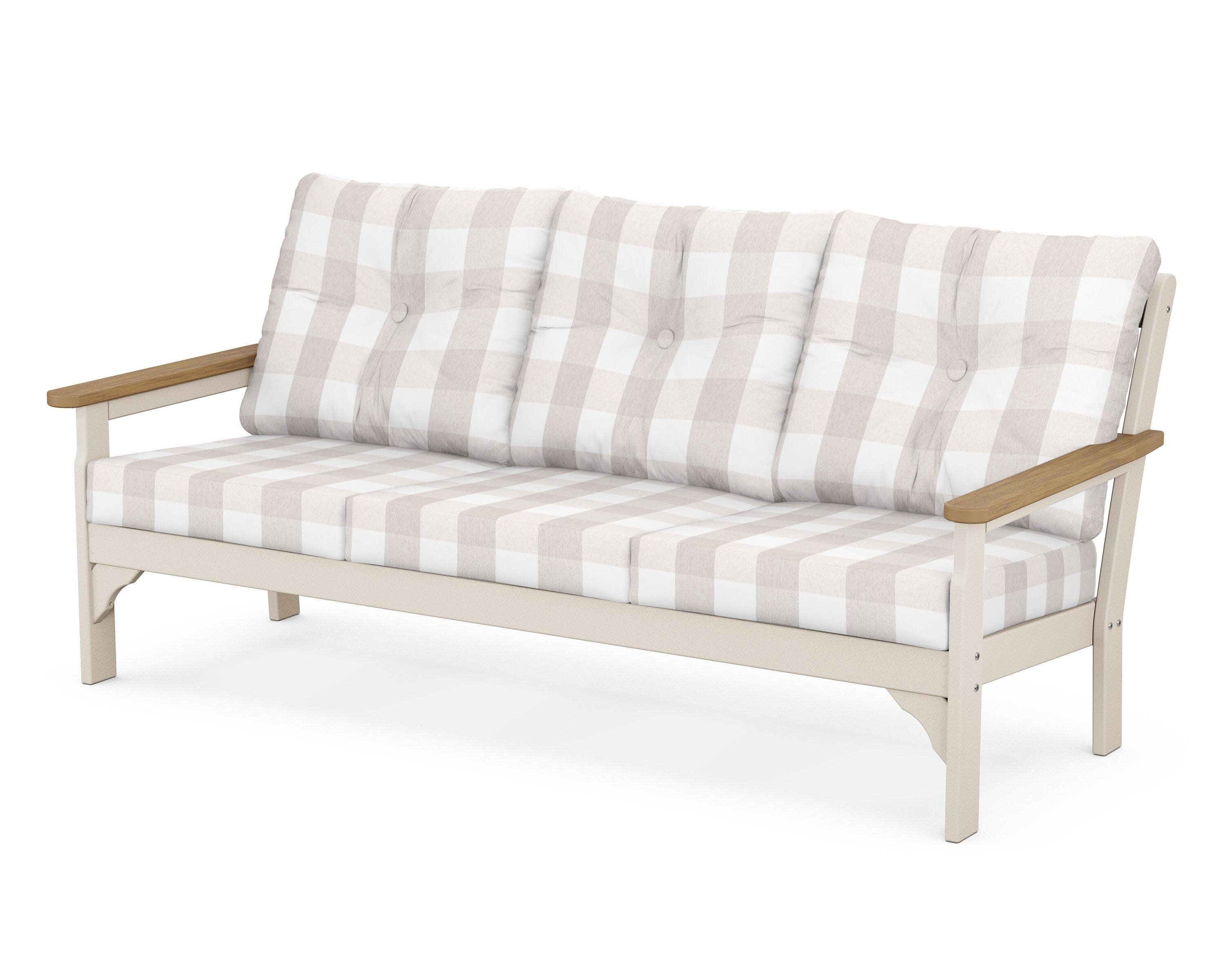 Vineyard Deep Seating Sofa in Sand / Natural / Buffalo Plaid Dune Burlap