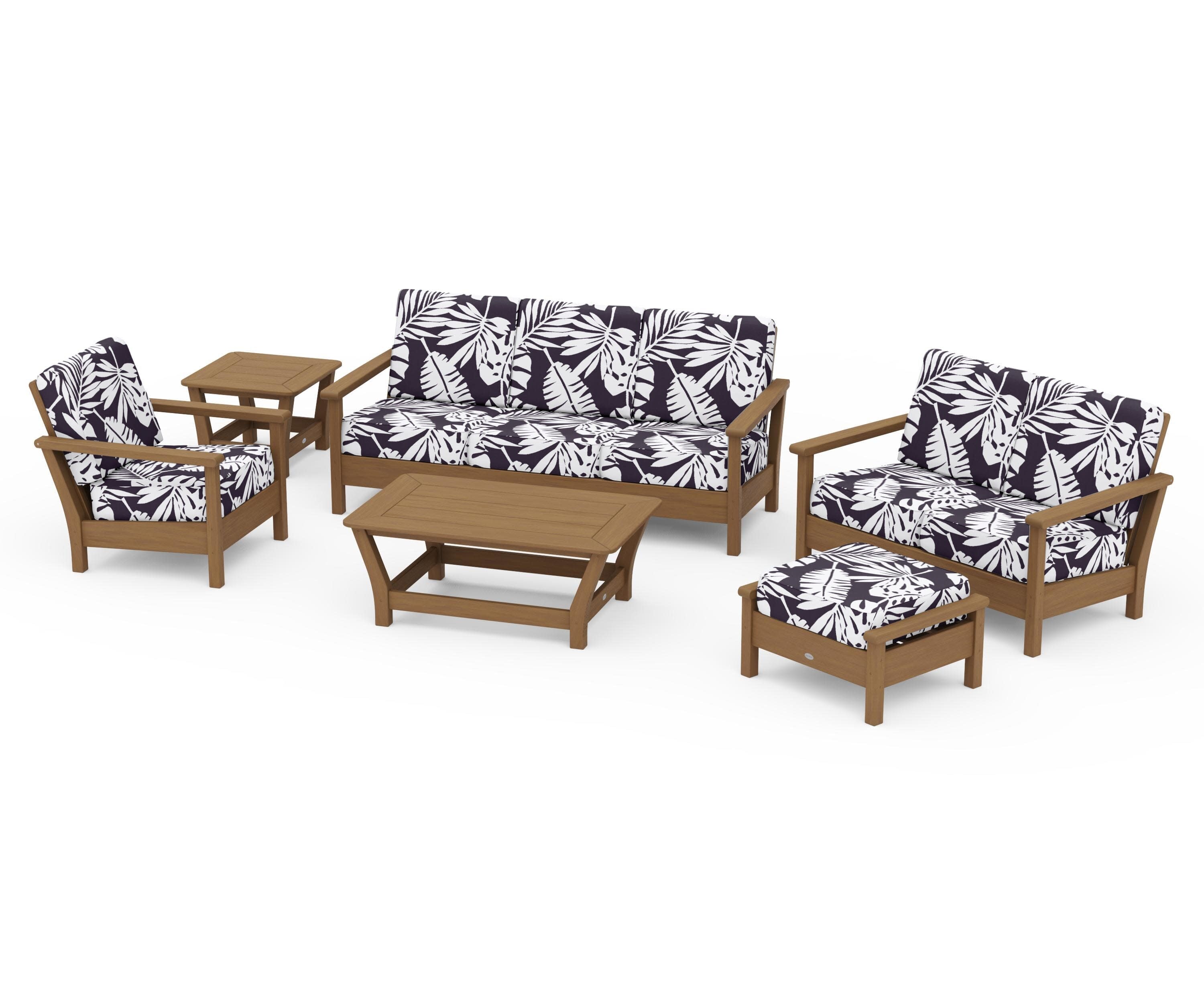 Harbour 6-Piece Outdoor Living Set in Natural / Leaf Navy