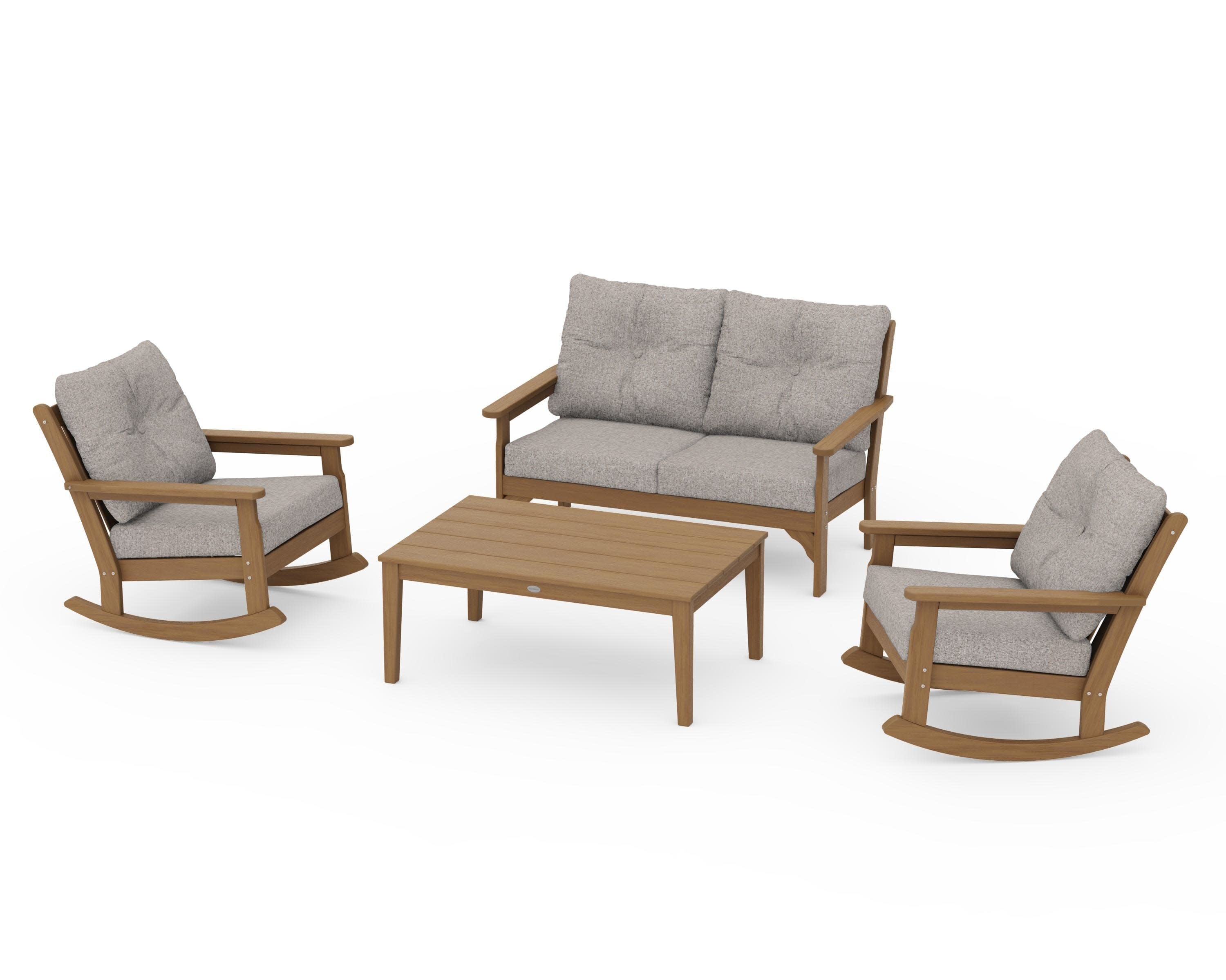 Vineyard 4-Piece Deep Seating Rocking Chair Set in Natural / Weathered Tweed