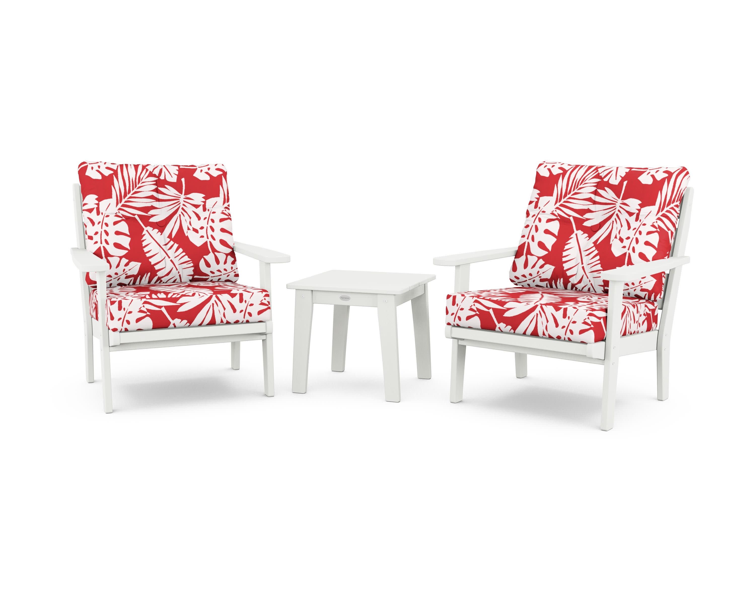 Lakeside 3-Piece Deep Seating Chair Set in Vintage White / Leaf Crimson