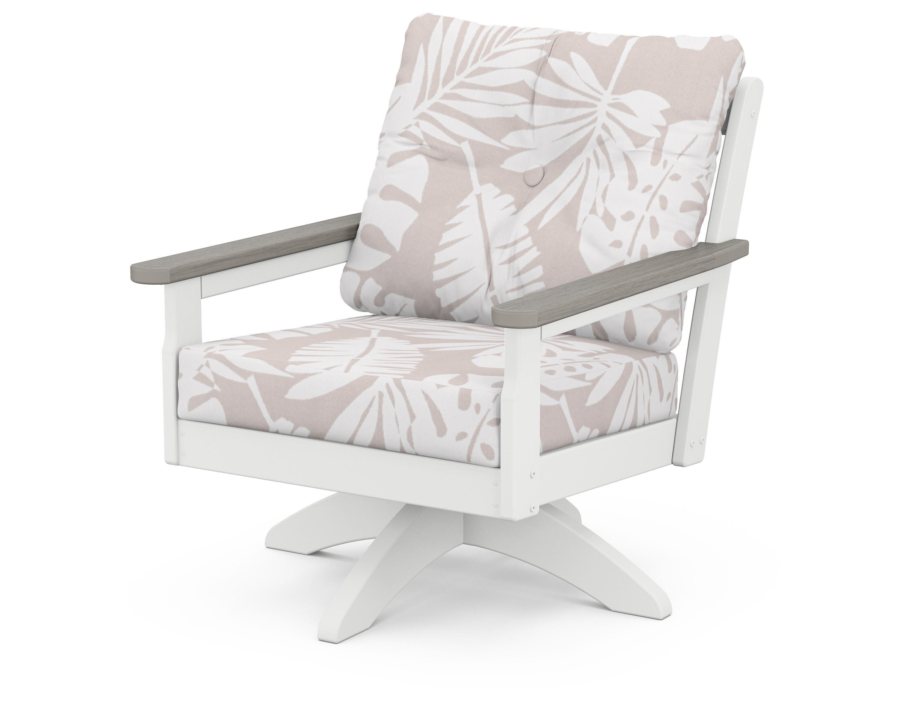 Vineyard Deep Seating Swivel Chair in White / Driftwood / Leaf Dune Burlap
