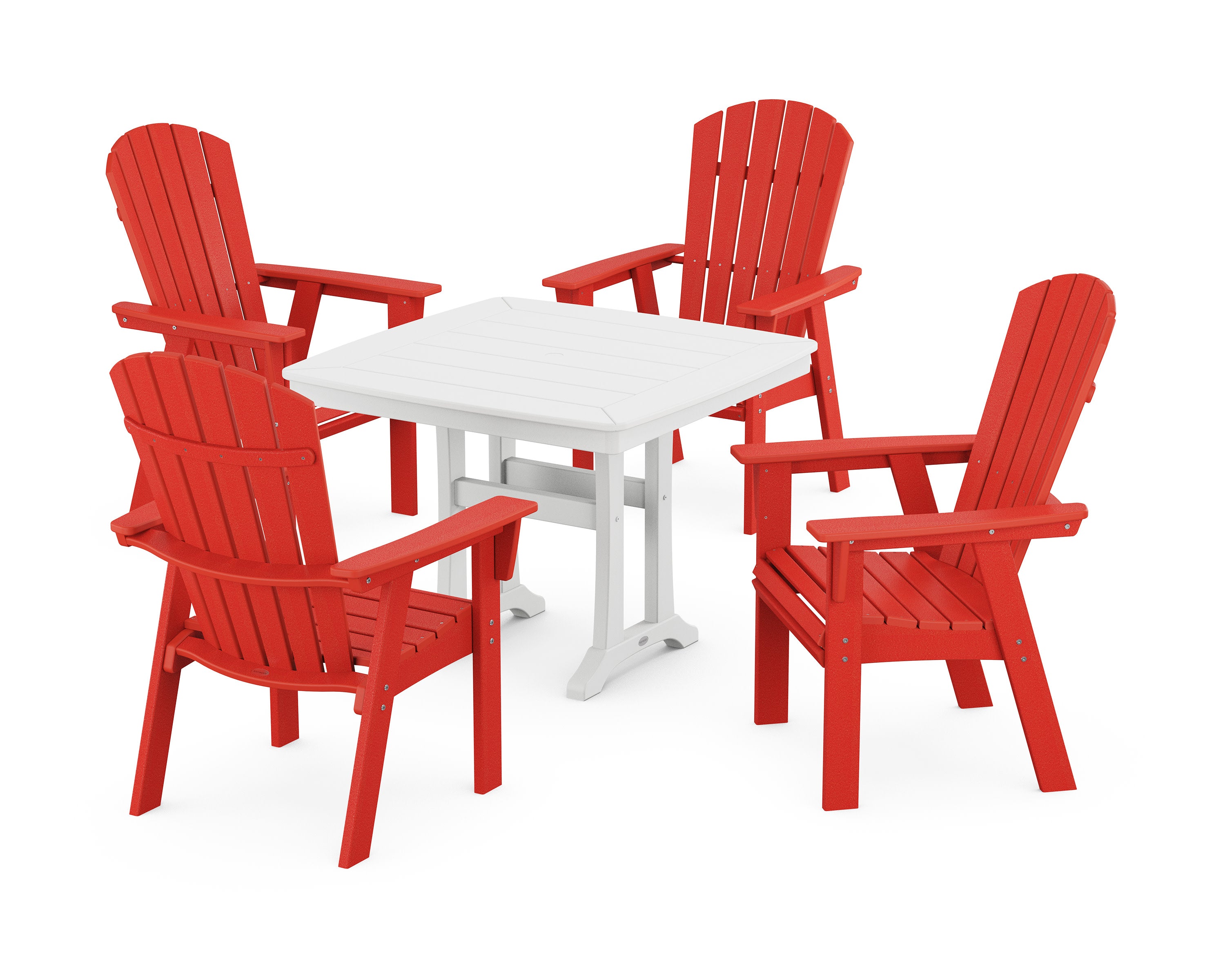 Nautical Adirondack 5-Piece Dining Set with Trestle Legs in Sunset Red / White