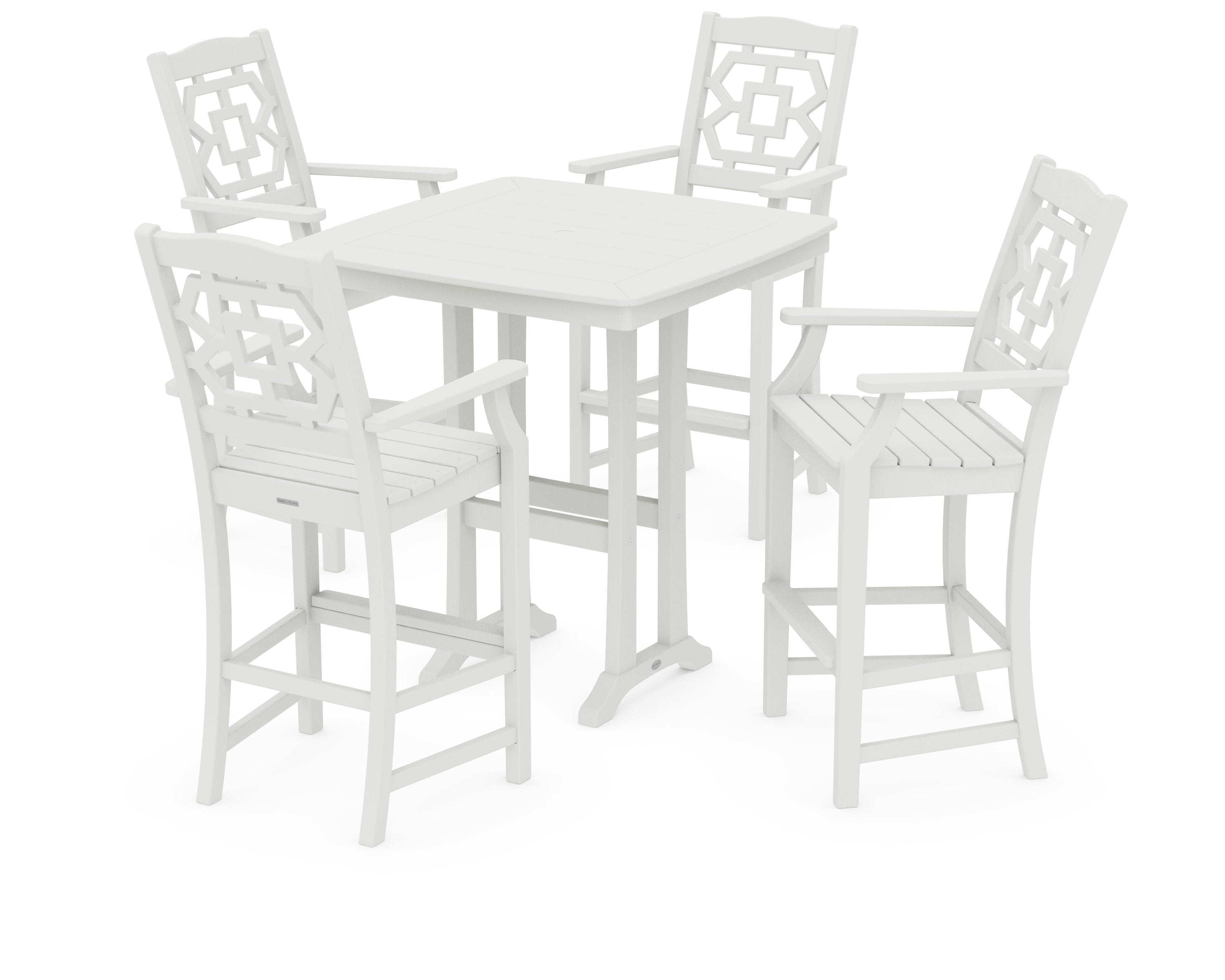 Chinoiserie 5-Piece Bar Set with Trestle Legs in Vintage White