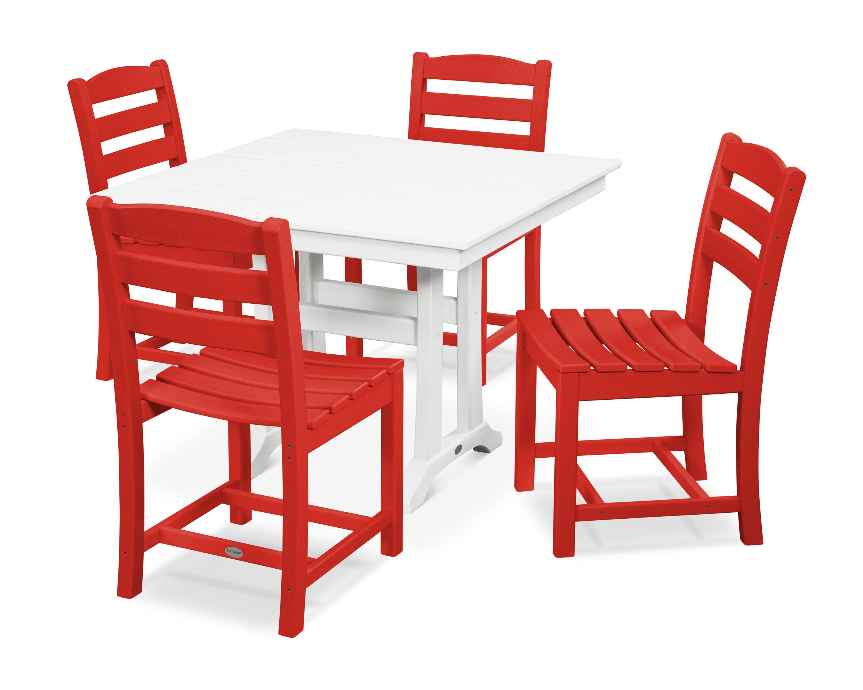 La Casa Caf 5-Piece Farmhouse Trestle Side Chair Dining Set in Sunset Red / White
