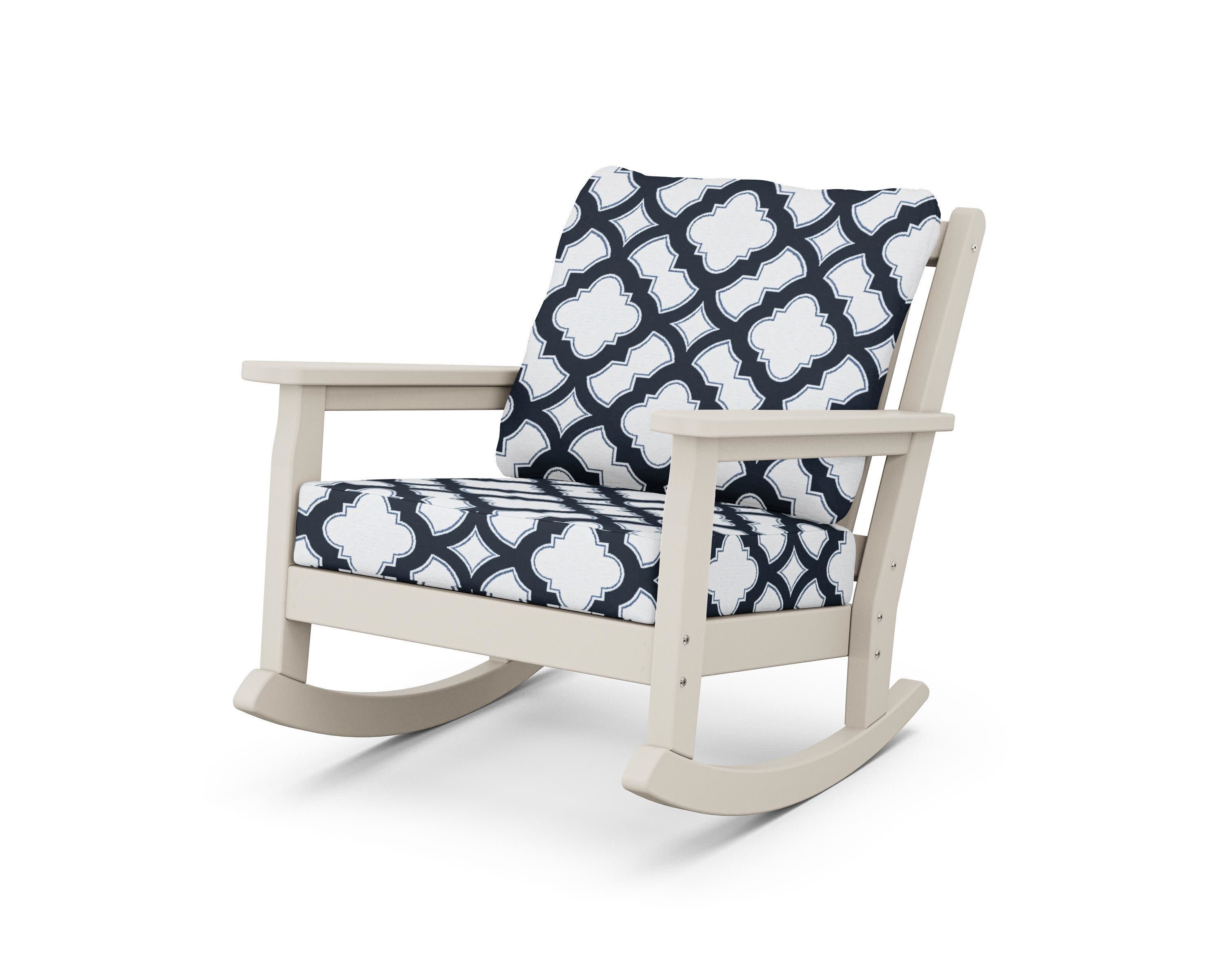Chippendale Deep Seating Rocking Chair in Sand / Trellis Marine Indigo