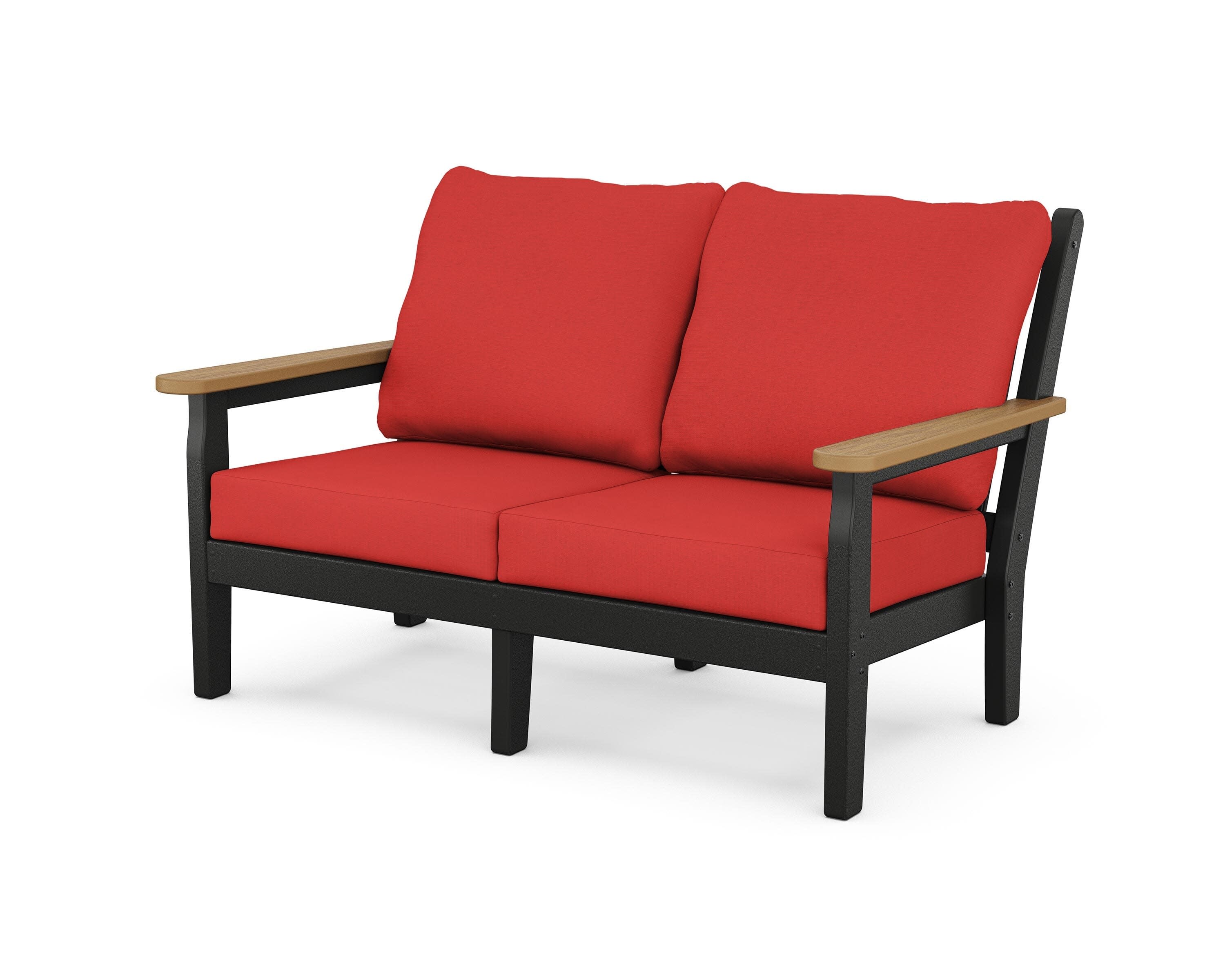 Chippendale Deep Seating Loveseat in Black / Natural / Crimson Linen