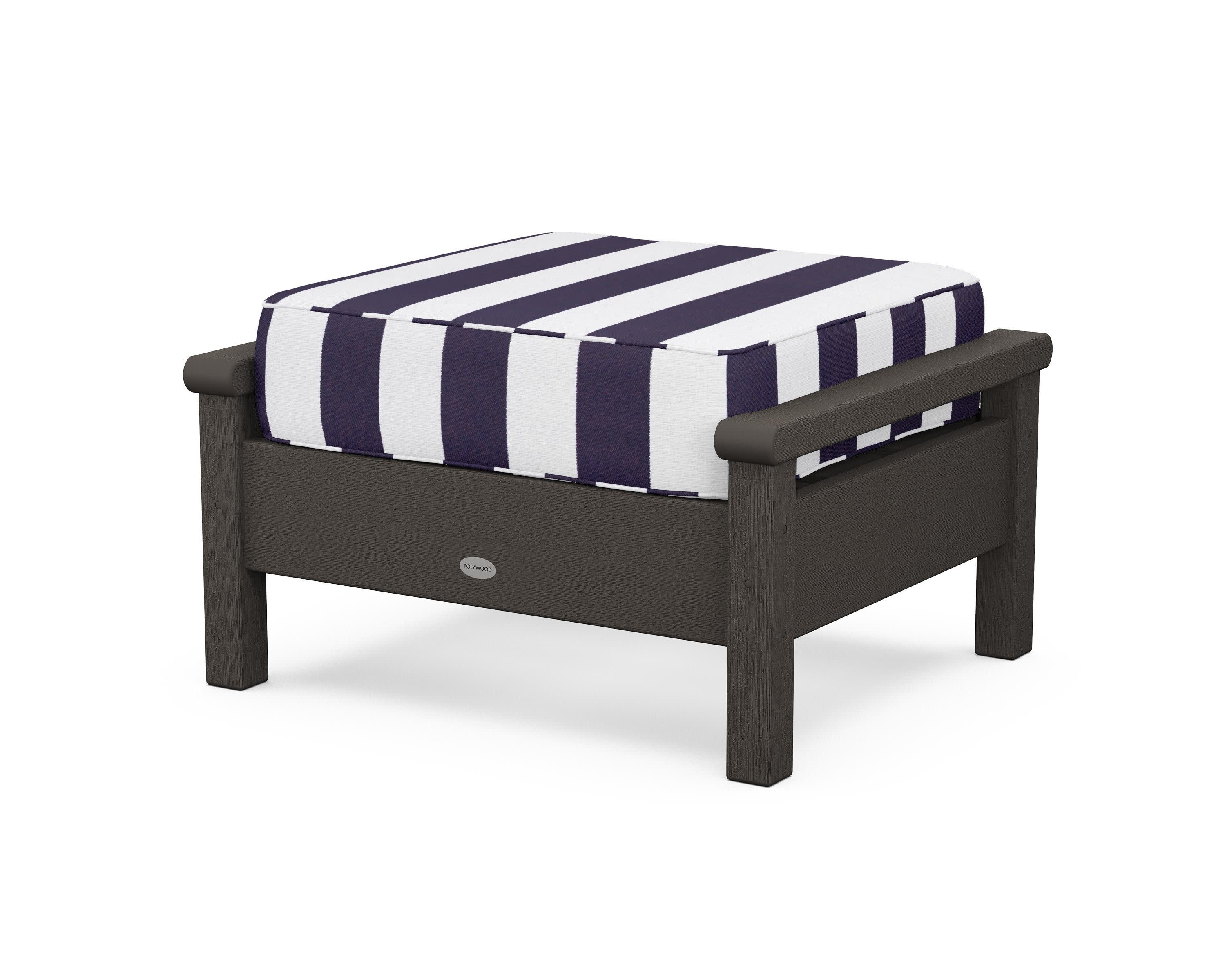 Harbour Deep Seating Ottoman in Vintage Coffee / Cabana Stripe Navy