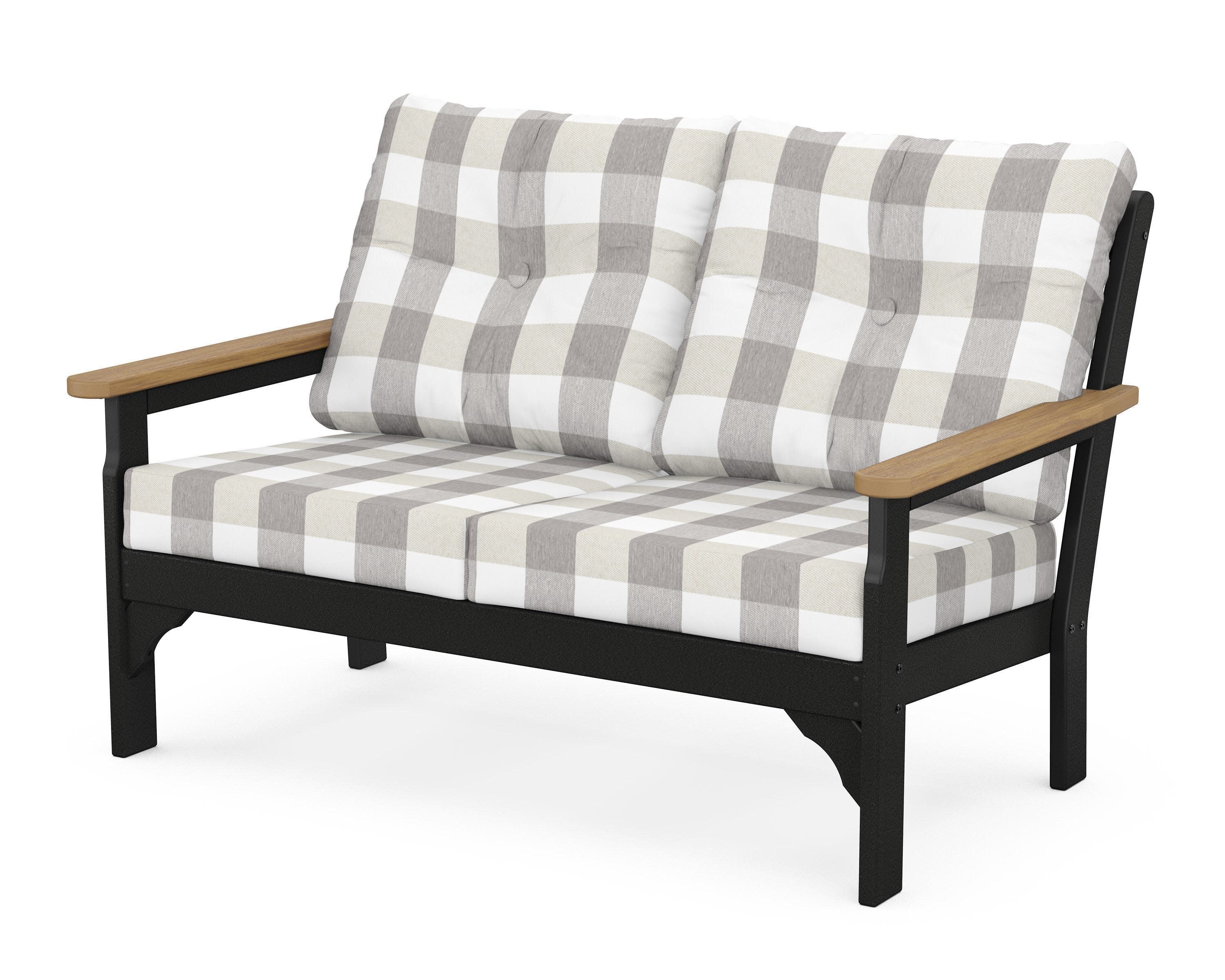Vineyard Deep Seating Loveseat in Black / Natural / Buffalo Plaid Grey Mist