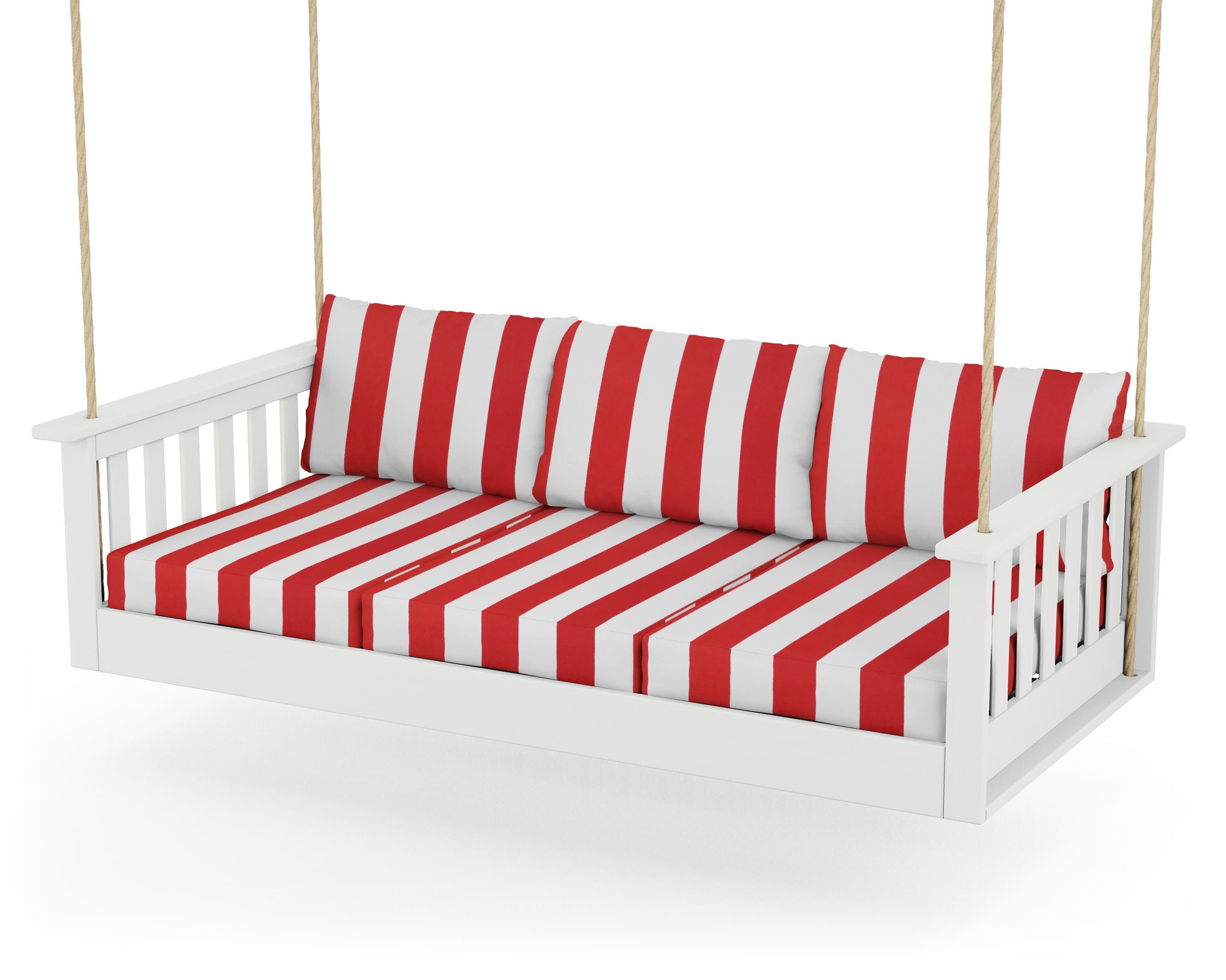 Vineyard Daybed Swing in White / Cabana Stripe Crimson