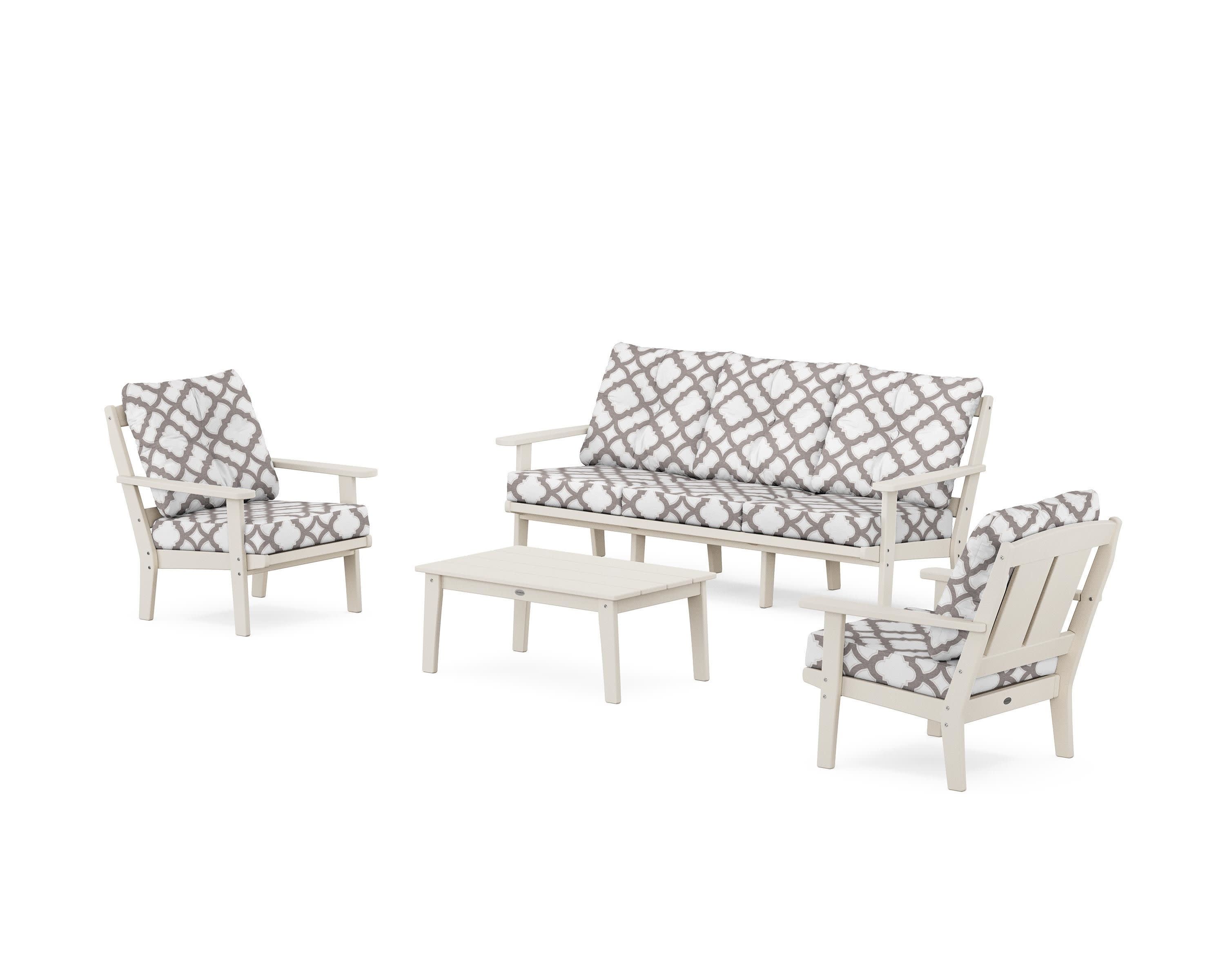 Mission 4-Piece Deep Seating Set with Sofa in Sand / Trellis Grey Mist