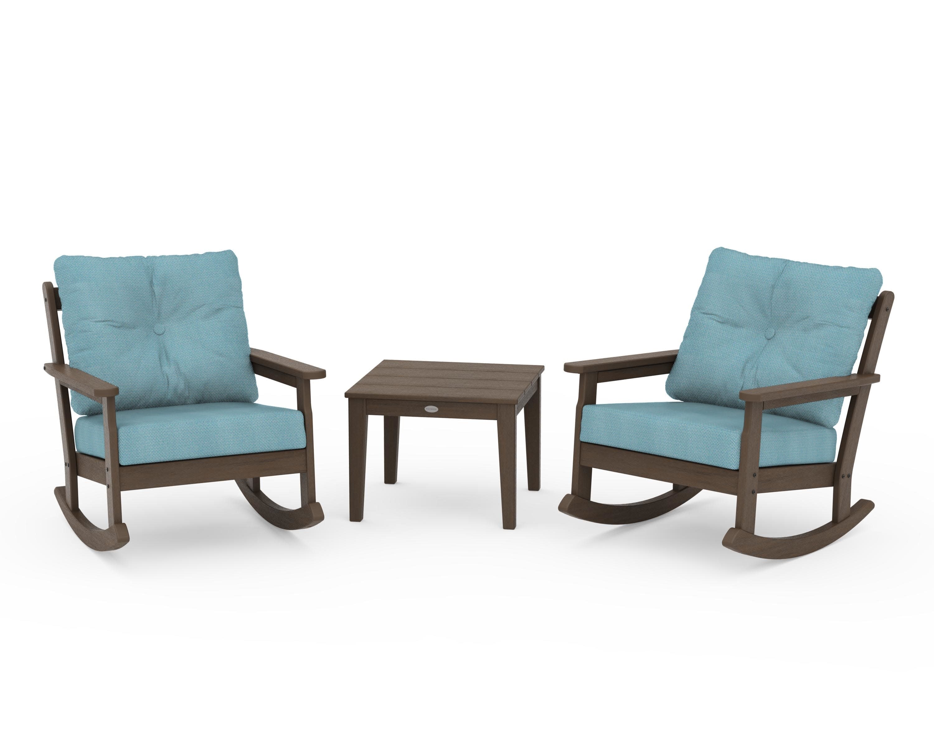 Vineyard 3-Piece Deep Seating Rocker Set in Kona / Lattice Sky Blue