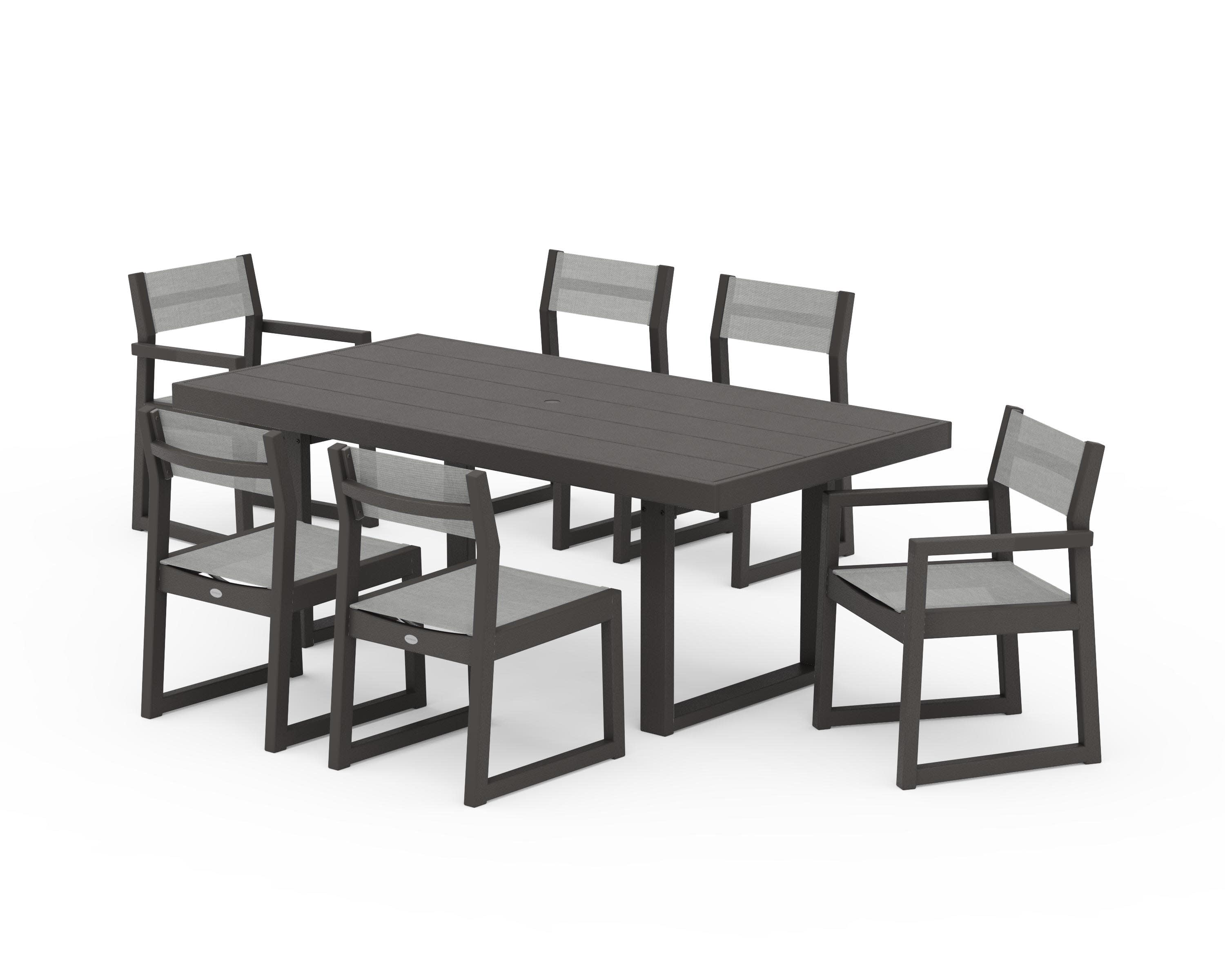EDGE Sling 7-Piece Dining Set in Vintage Coffee / Metallic Sling