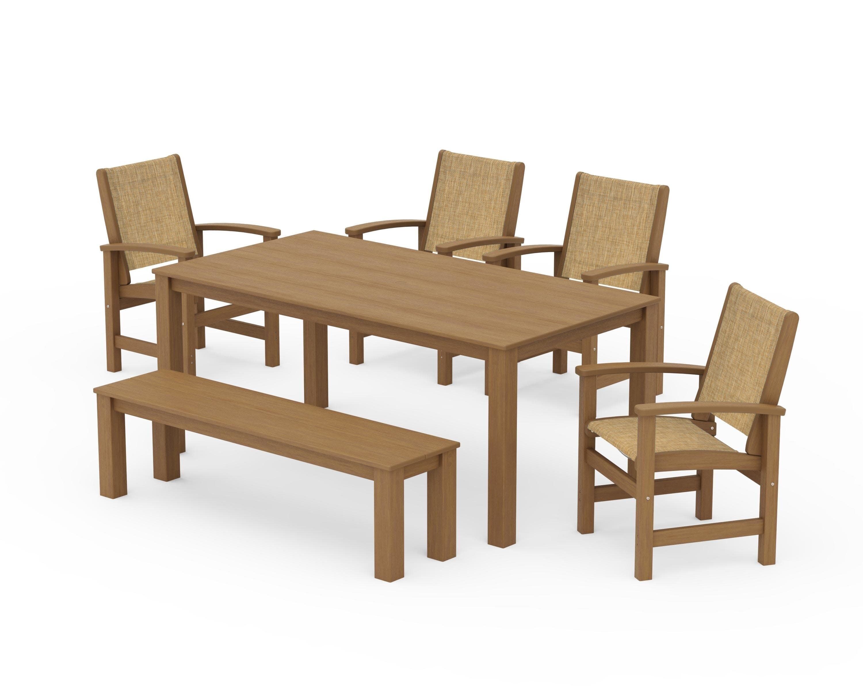 Coastal 6-Piece Parsons Dining Set with Bench in Natural / Burlap Sling