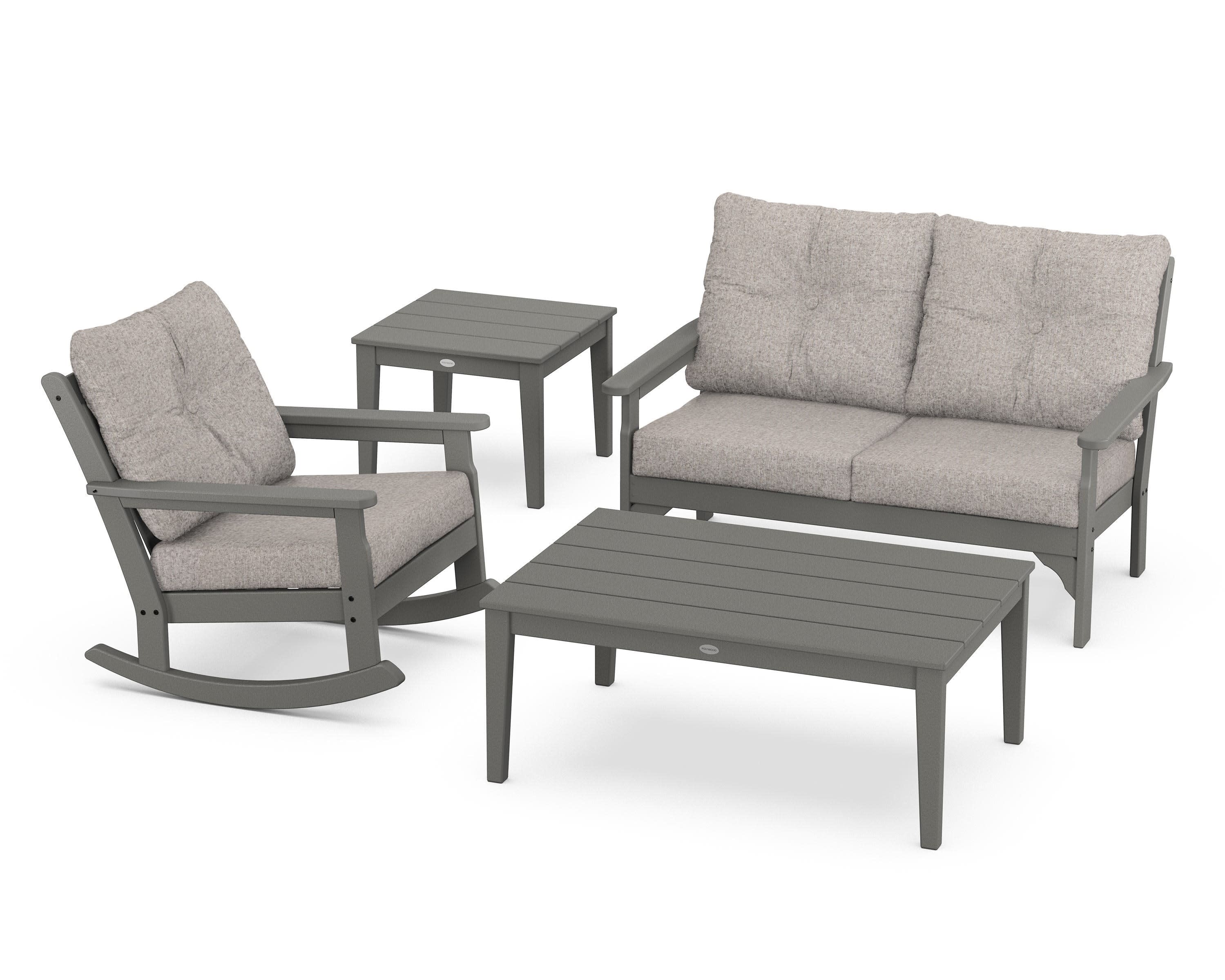Vineyard 4-Piece Deep Seating Rocker Set in Slate Grey / Weathered Tweed