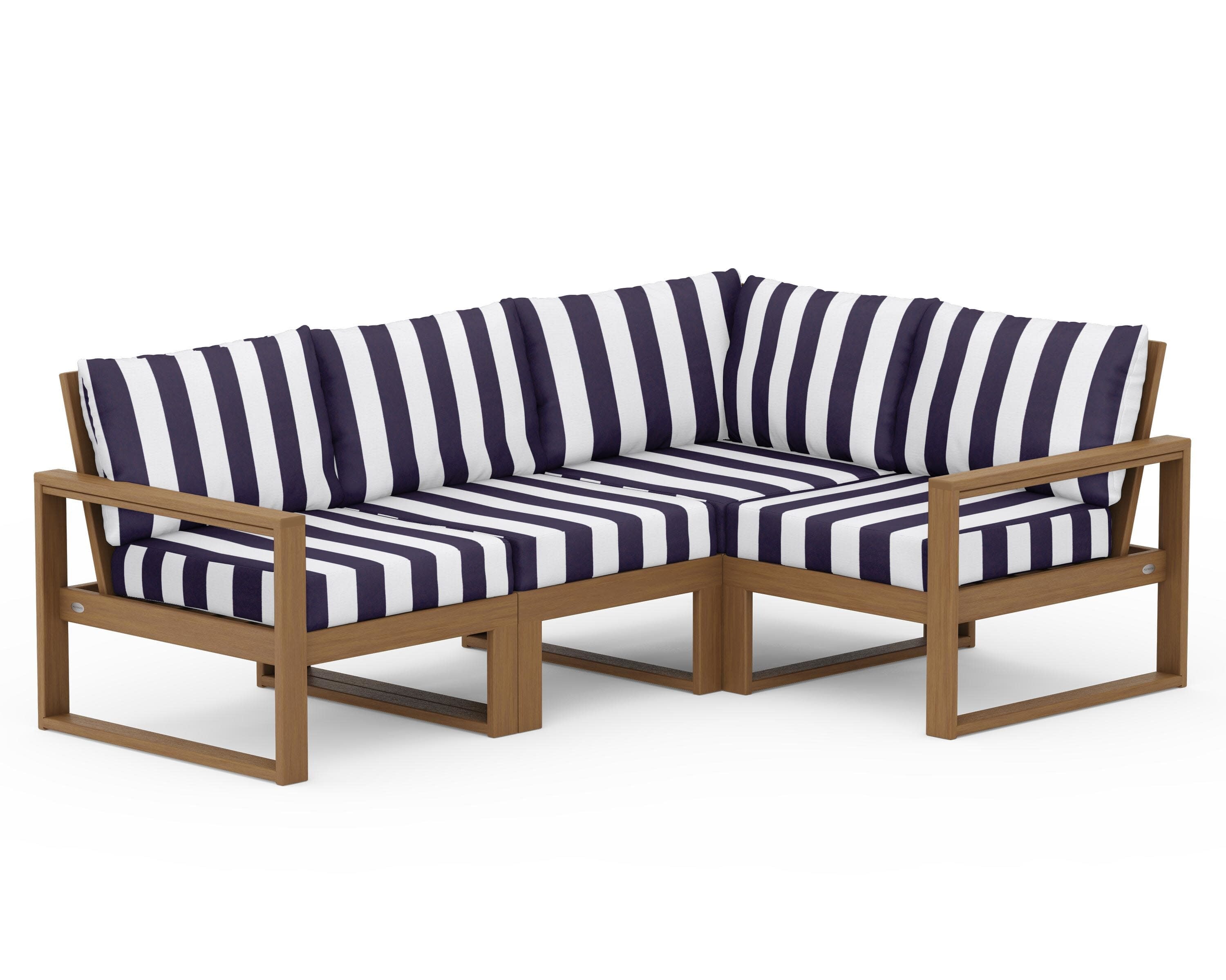 EDGE 4-Piece Modular Deep Seating Set in Natural / Cabana Stripe Navy