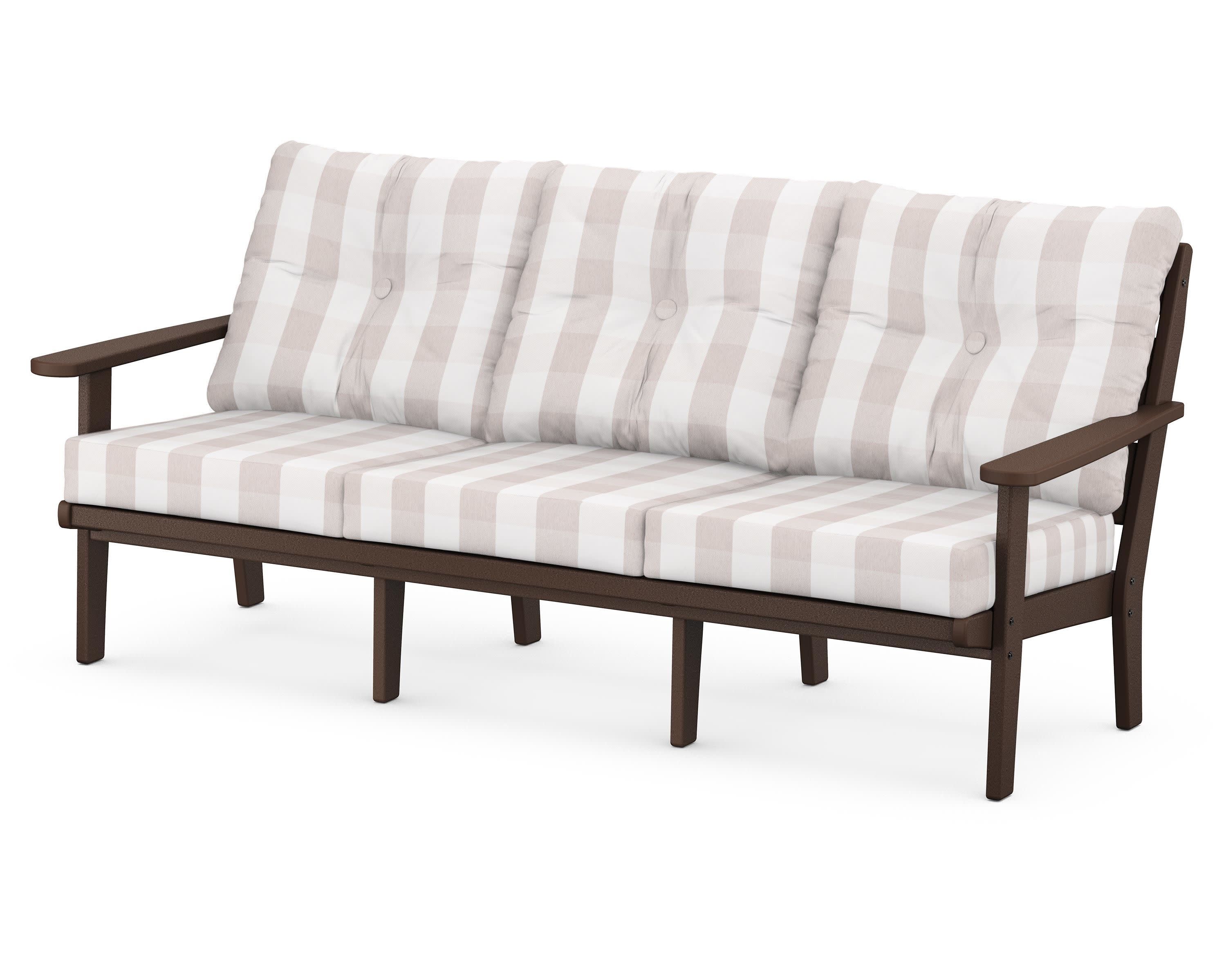 Lakeside Deep Seating Sofa in Mahogany / Buffalo Plaid Dune Burlap