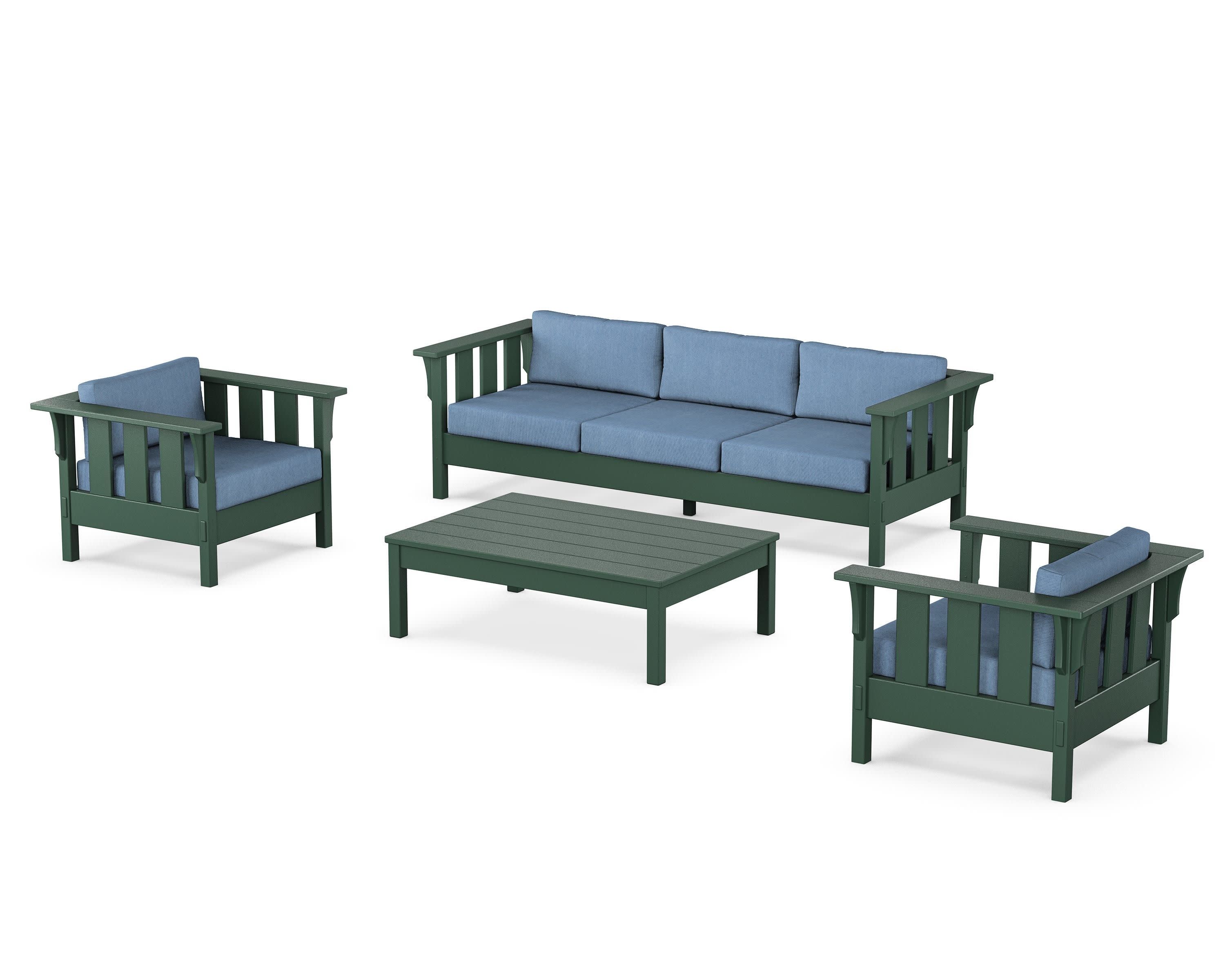 Acadia 4-Piece Deep Seating Set with Sofa in Green / Sky Blue