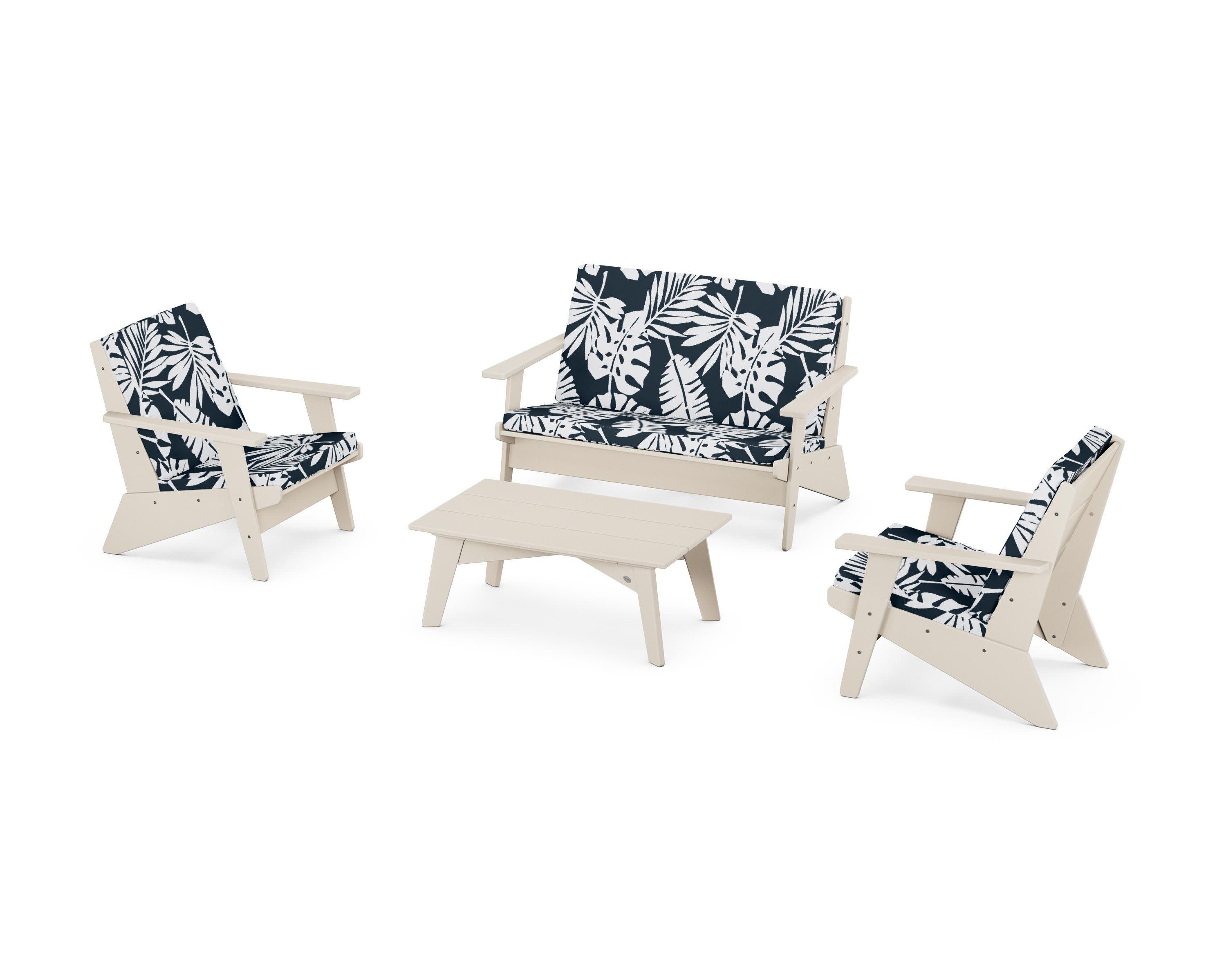 Riviera Modern Lounge 4-Piece Set in Sand / Leaf Marine Indigo