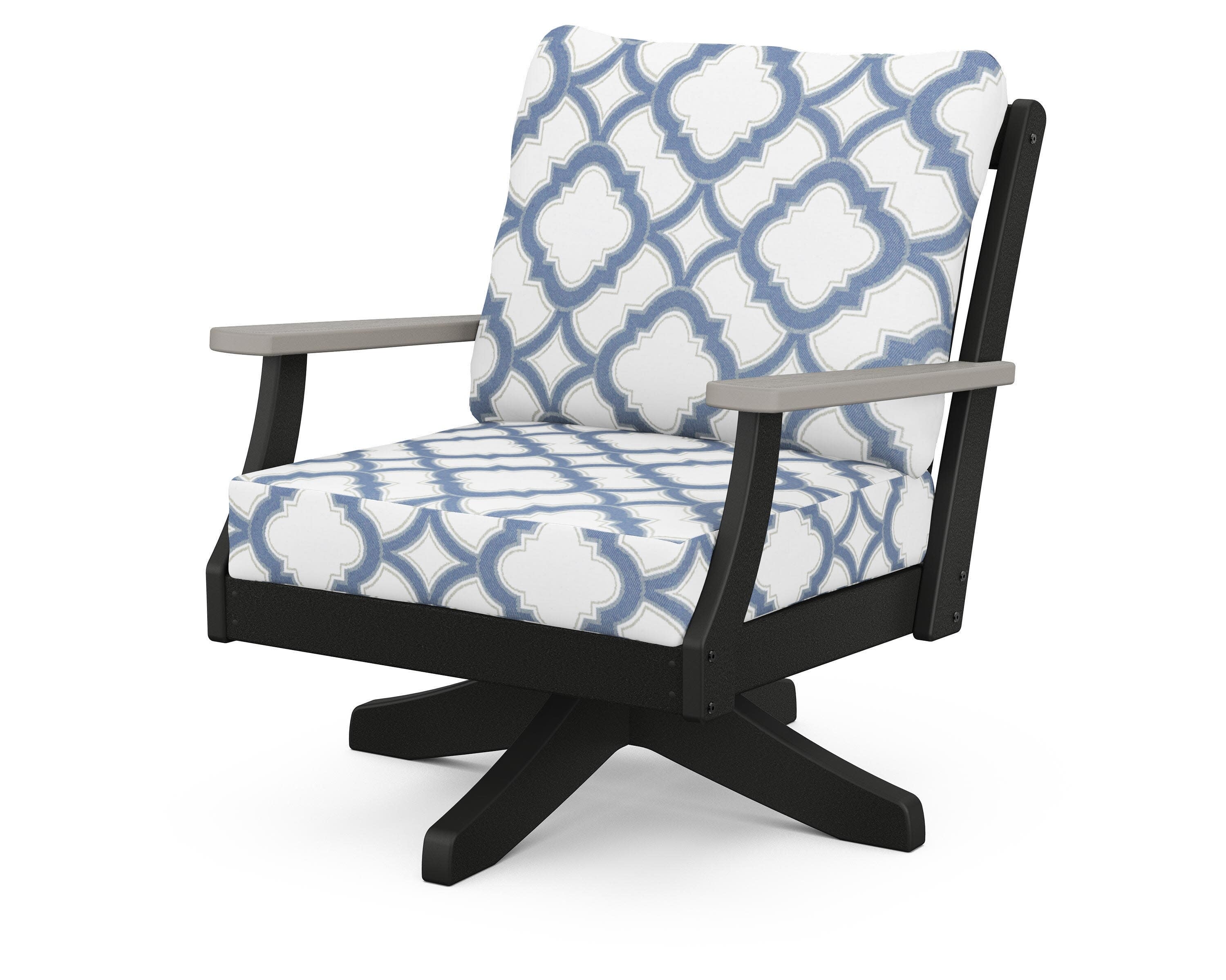 Braxton Deep Seating Swivel Chair in Black / Driftwood / Trellis Sky Blue