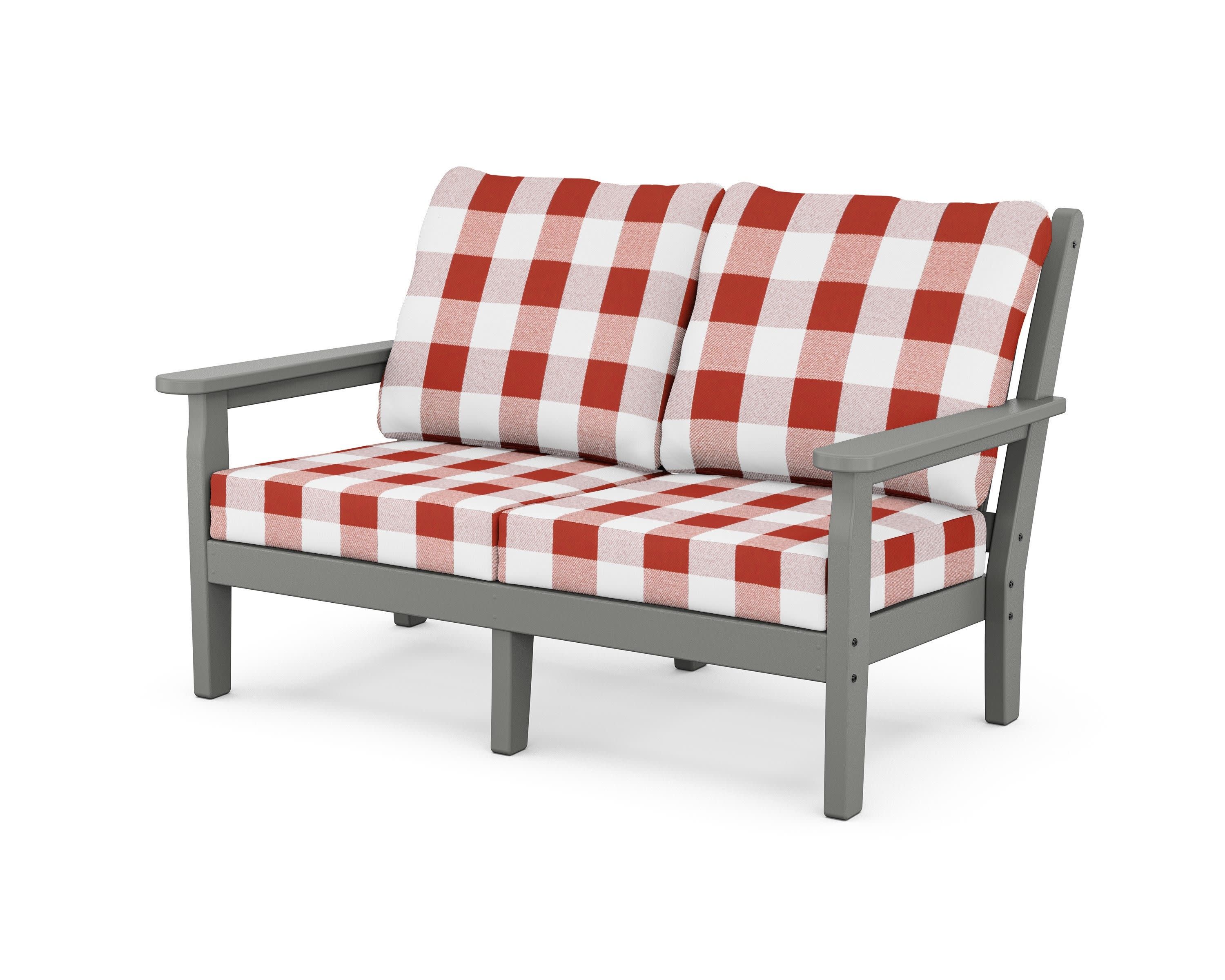 Chippendale Deep Seating Loveseat in Slate Grey / Buffalo Plaid Crimson