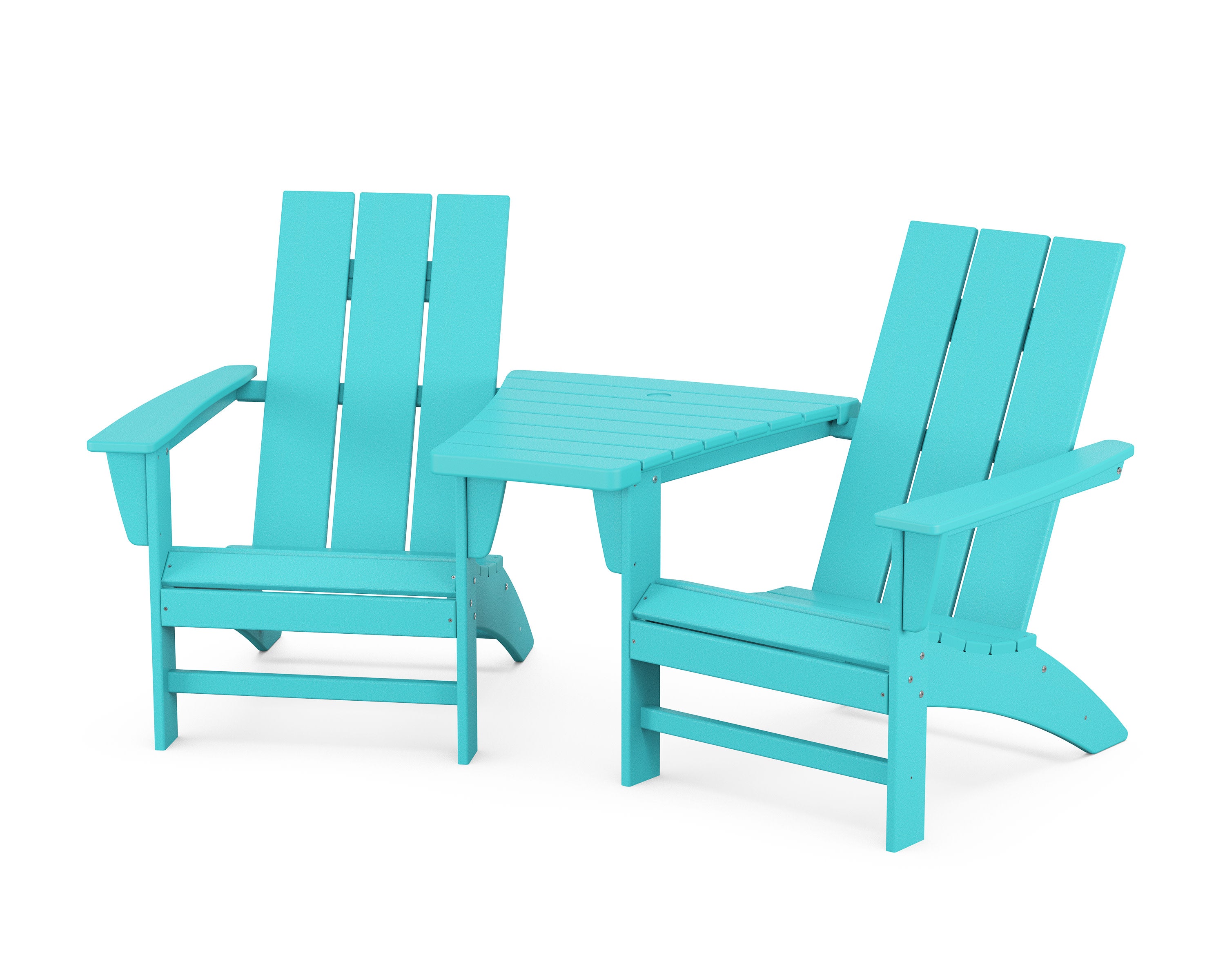 Modern 3-Piece Adirondack Set with Angled Connecting Table in Aruba