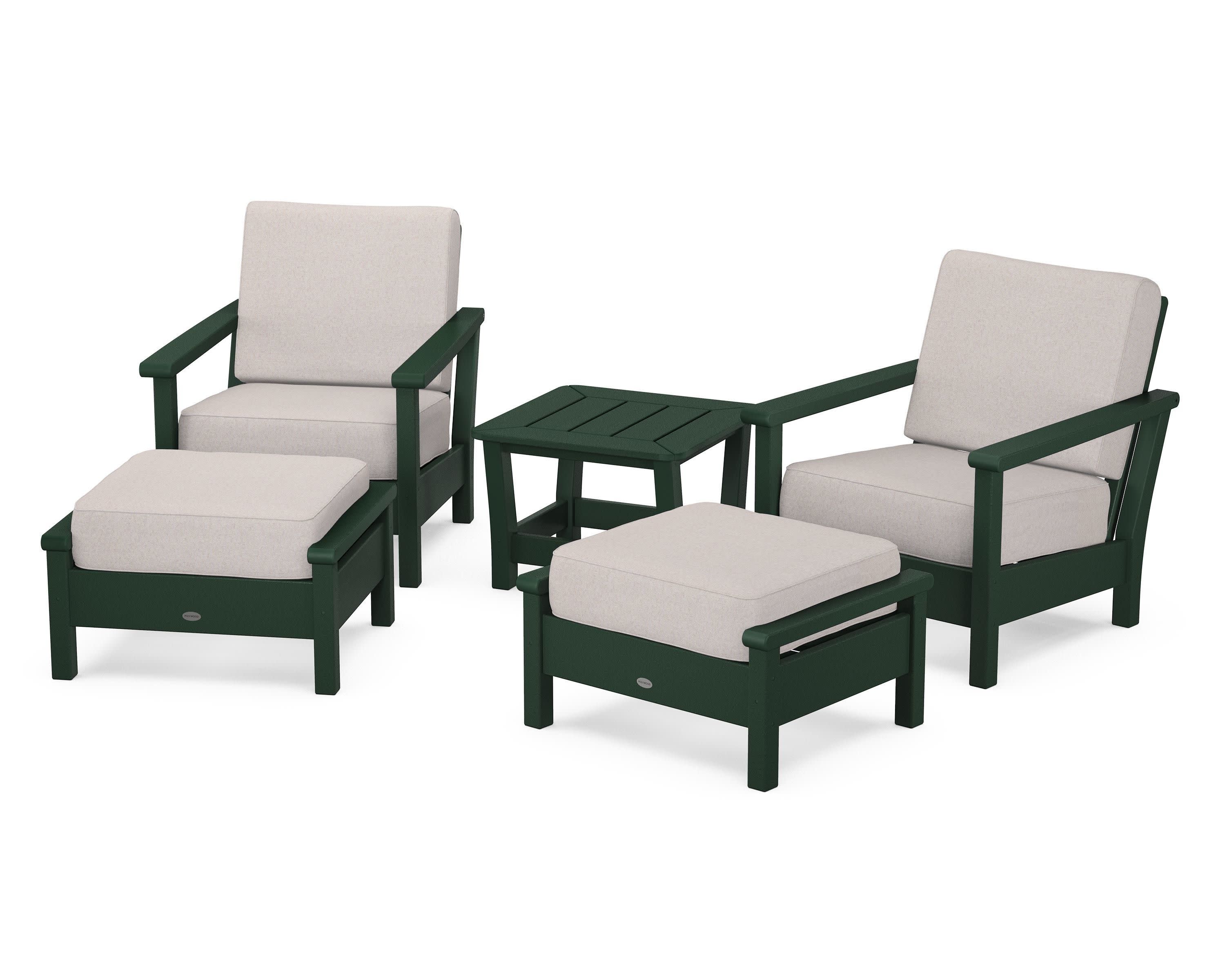 Harbour 5-Piece Deep Seating Chair Set in Green / Dune Burlap
