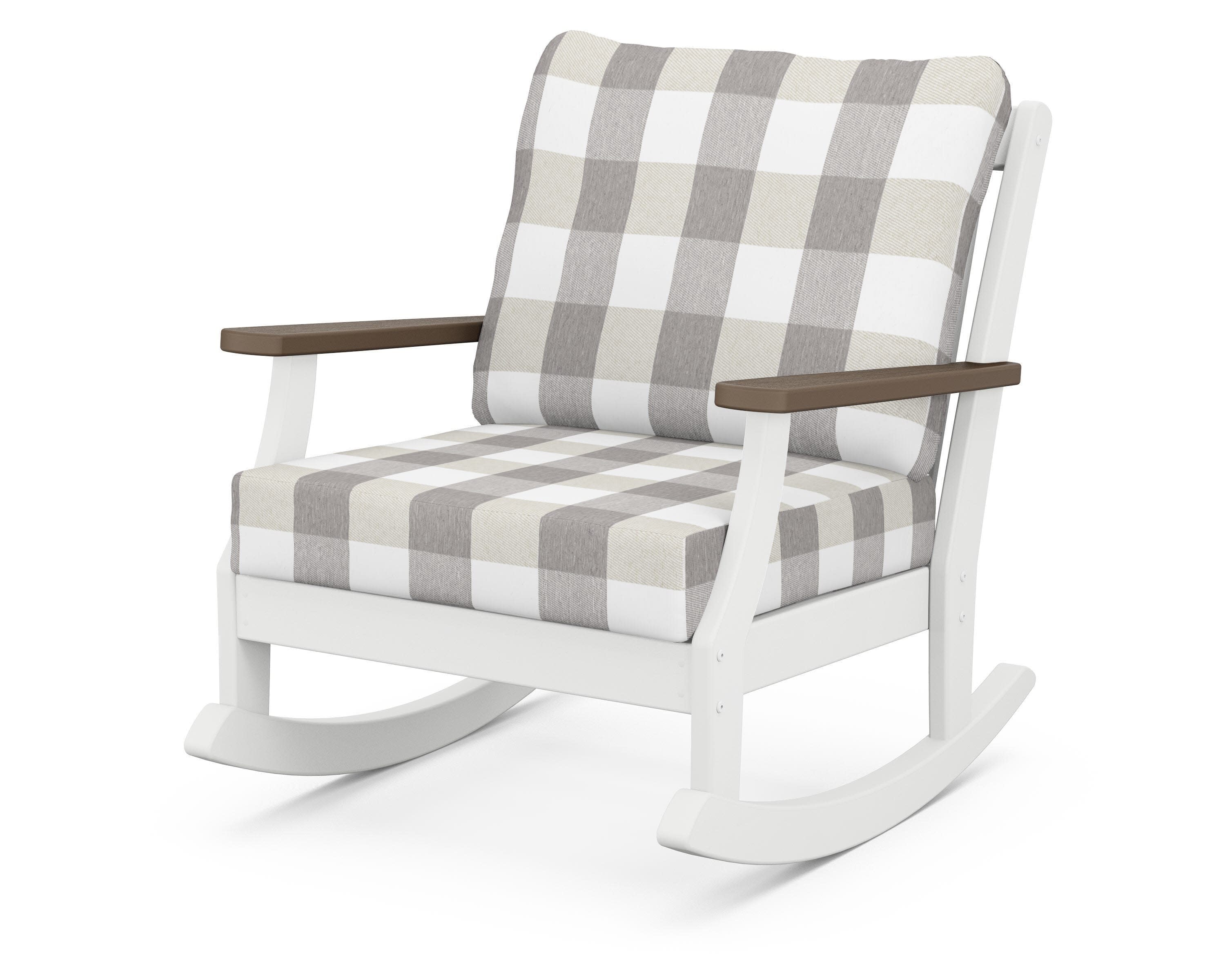 Braxton Deep Seating Rocking Chair in White / Kona / Buffalo Plaid Grey Mist