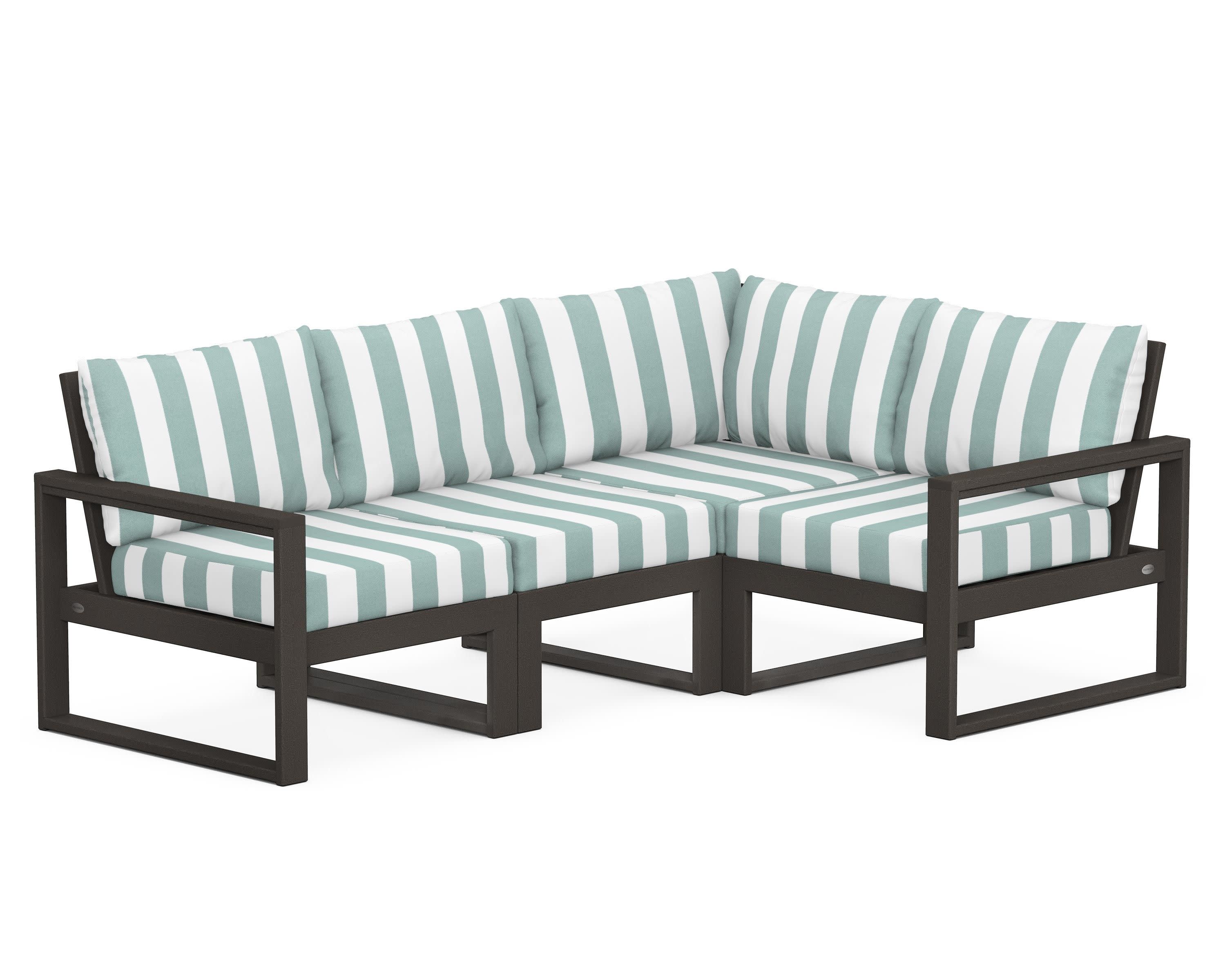 EDGE 4-Piece Modular Deep Seating Set in Vintage Coffee / Cabana Stripe Glacier Spa