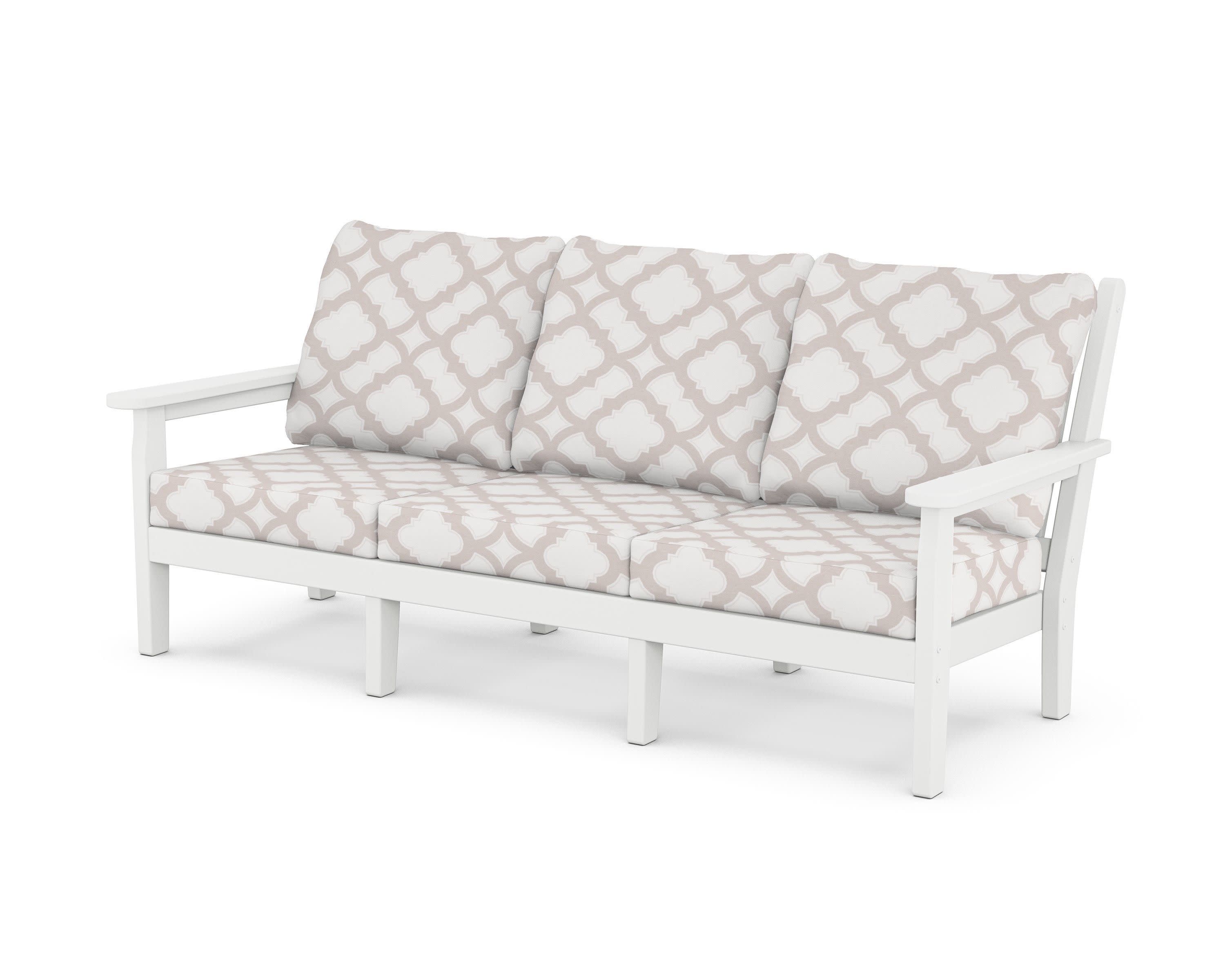 Chippendale Deep Seating Sofa in White / Trellis Dune Burlap