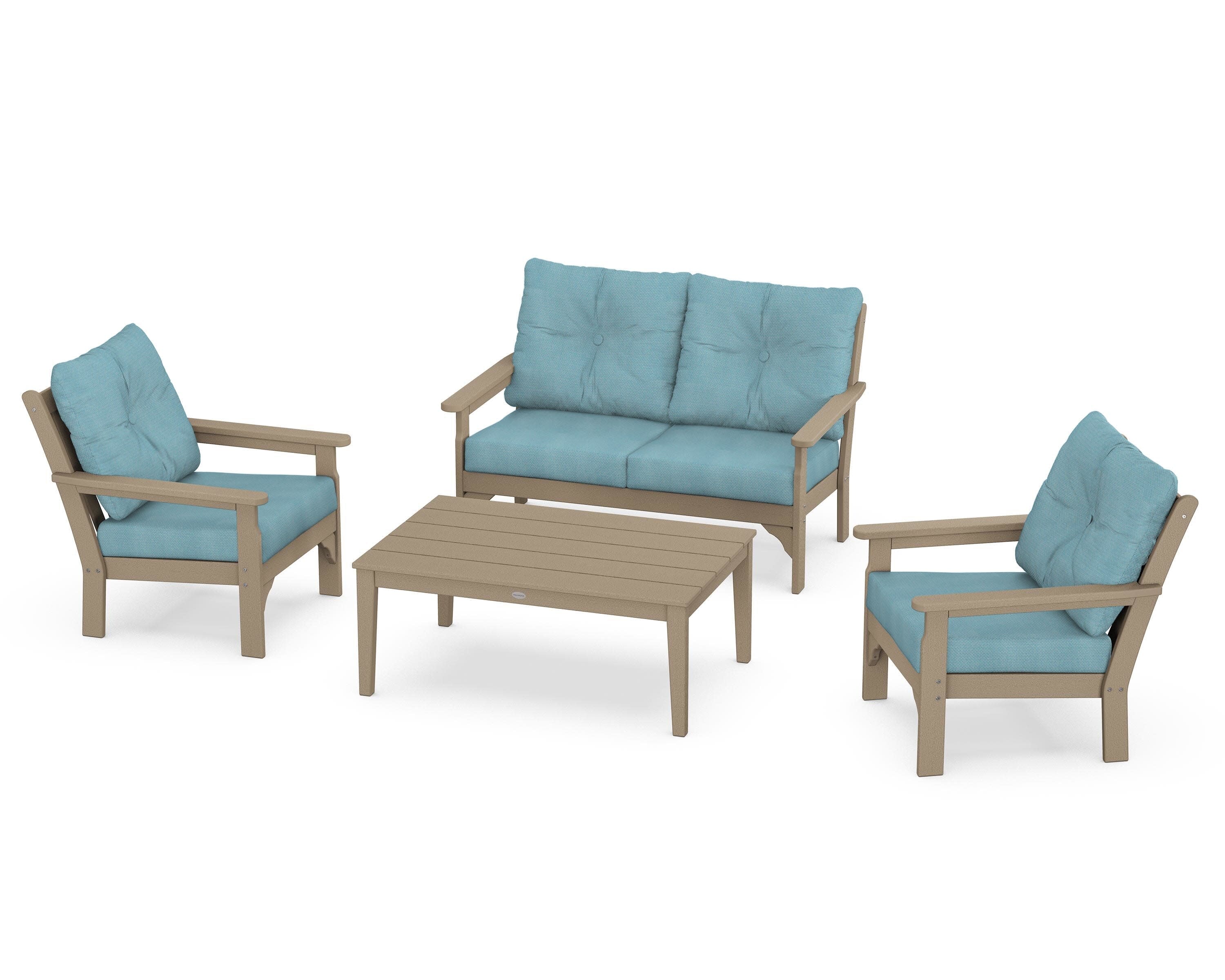 Vineyard 4-Piece Deep Seating Set in Vintage Sahara / Lattice Sky Blue