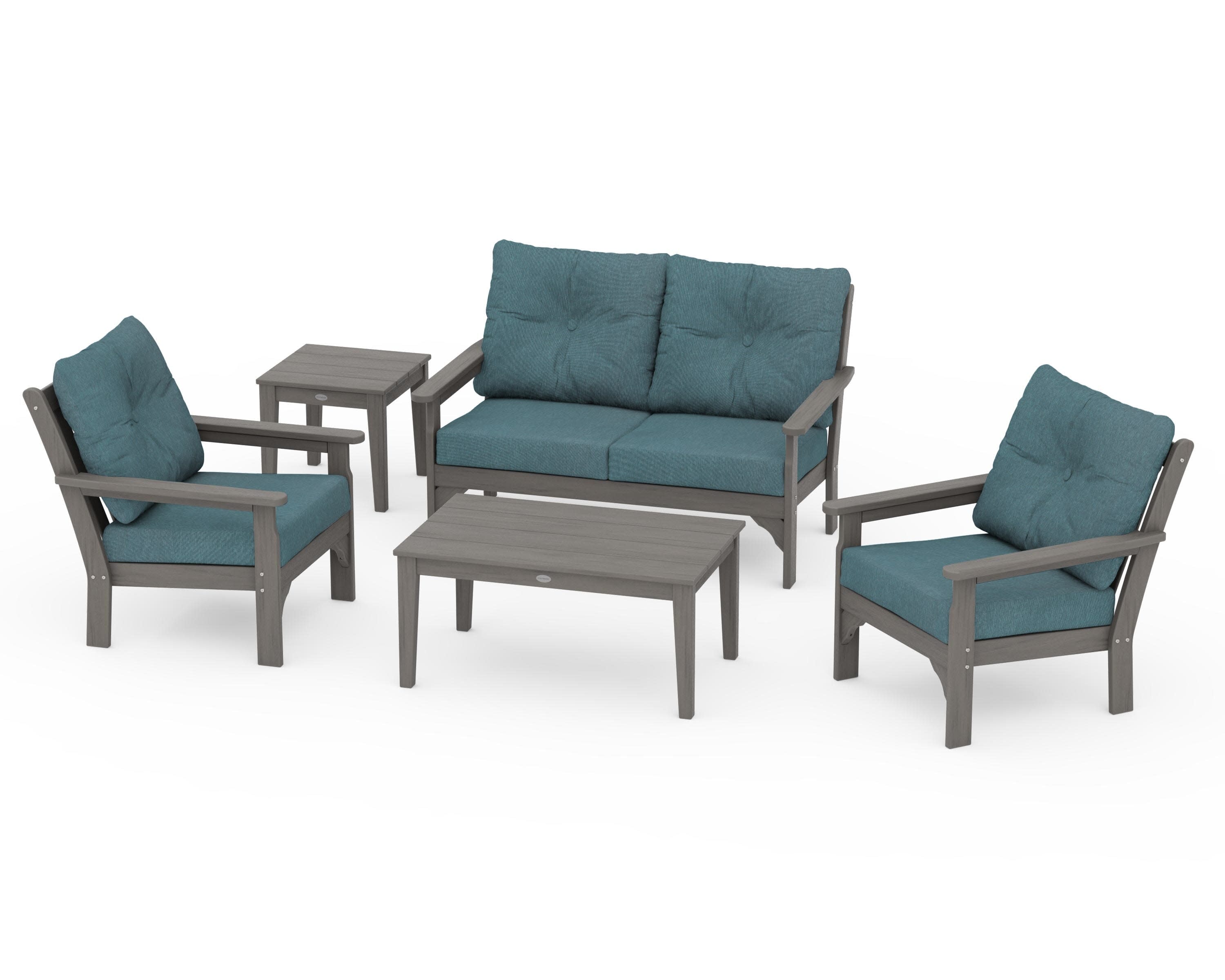 Vineyard 5-Piece Deep Seating Set in Driftwood / Ocean Teal