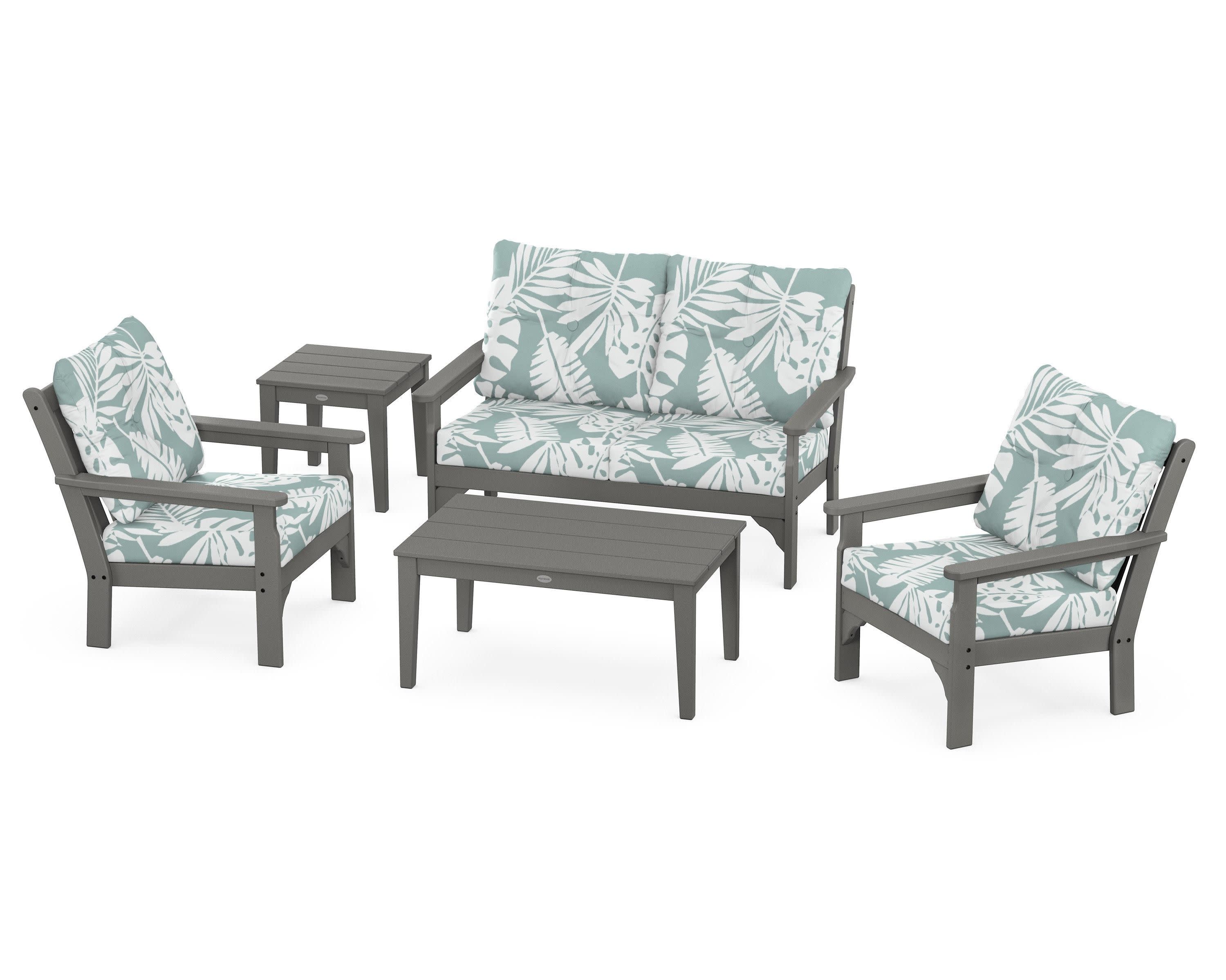 Vineyard 5-Piece Deep Seating Set in Slate Grey / Leaf Glacier Spa