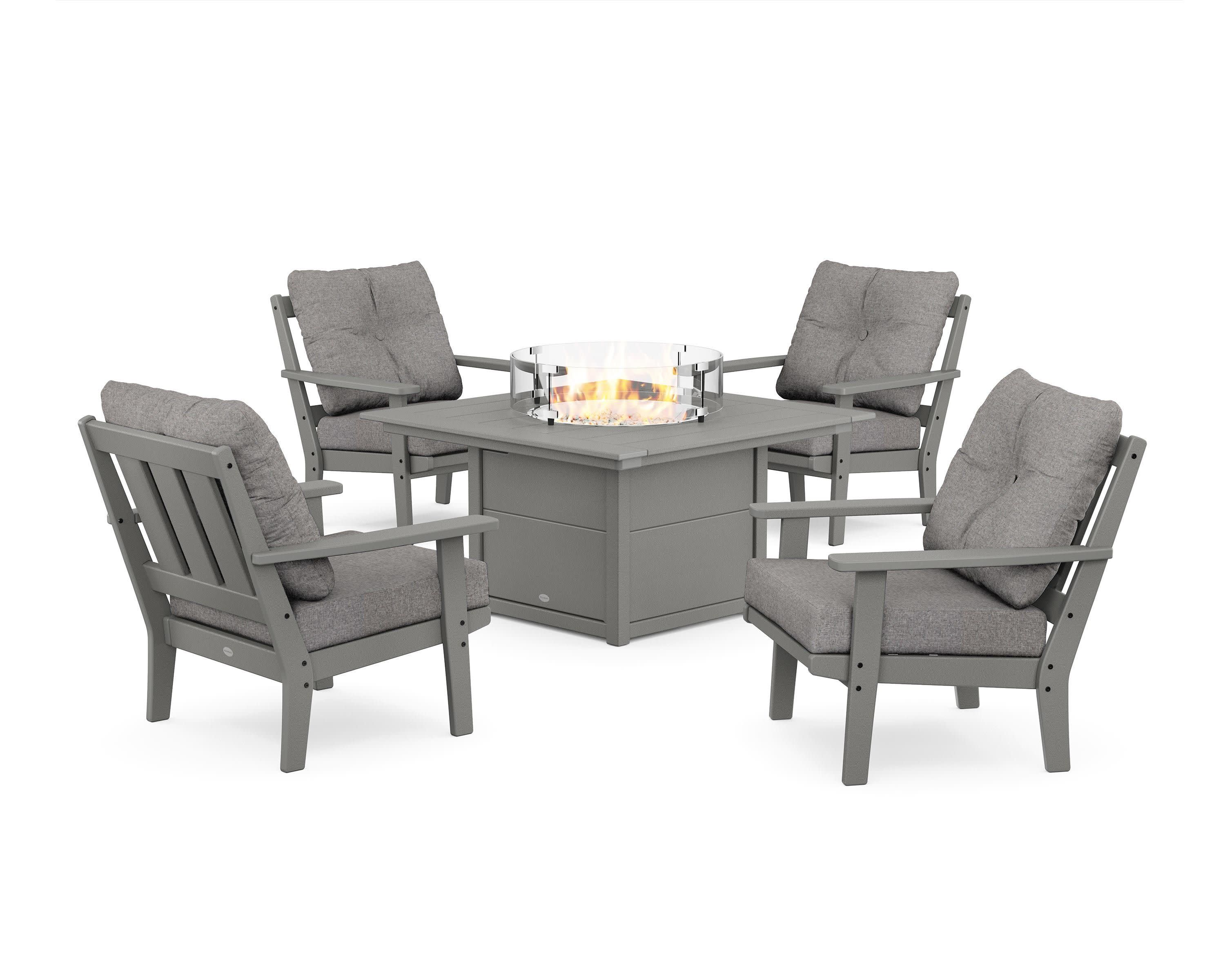 Oxford 5-Piece Deep Seating Set with Fire Pit Table in Slate Grey / Grey Mist