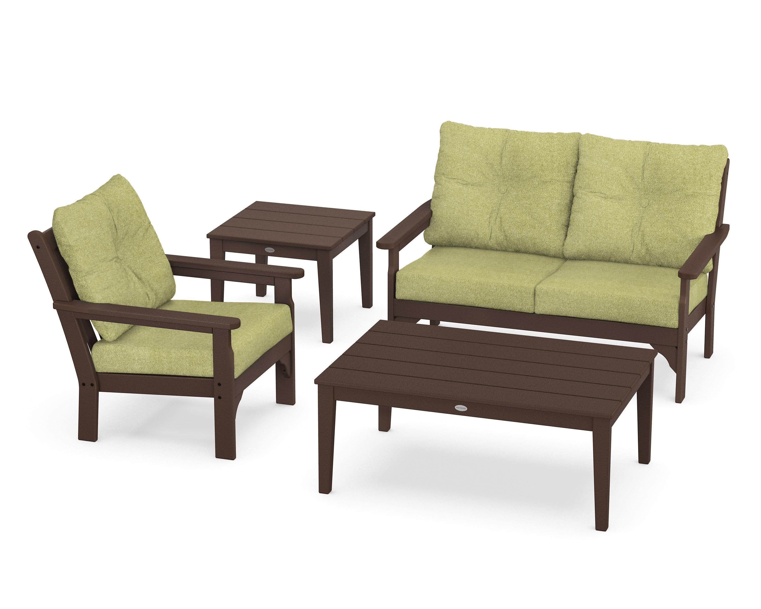 Vineyard 4-Piece Deep Seating Set in Mahogany / Chartreuse Boucle