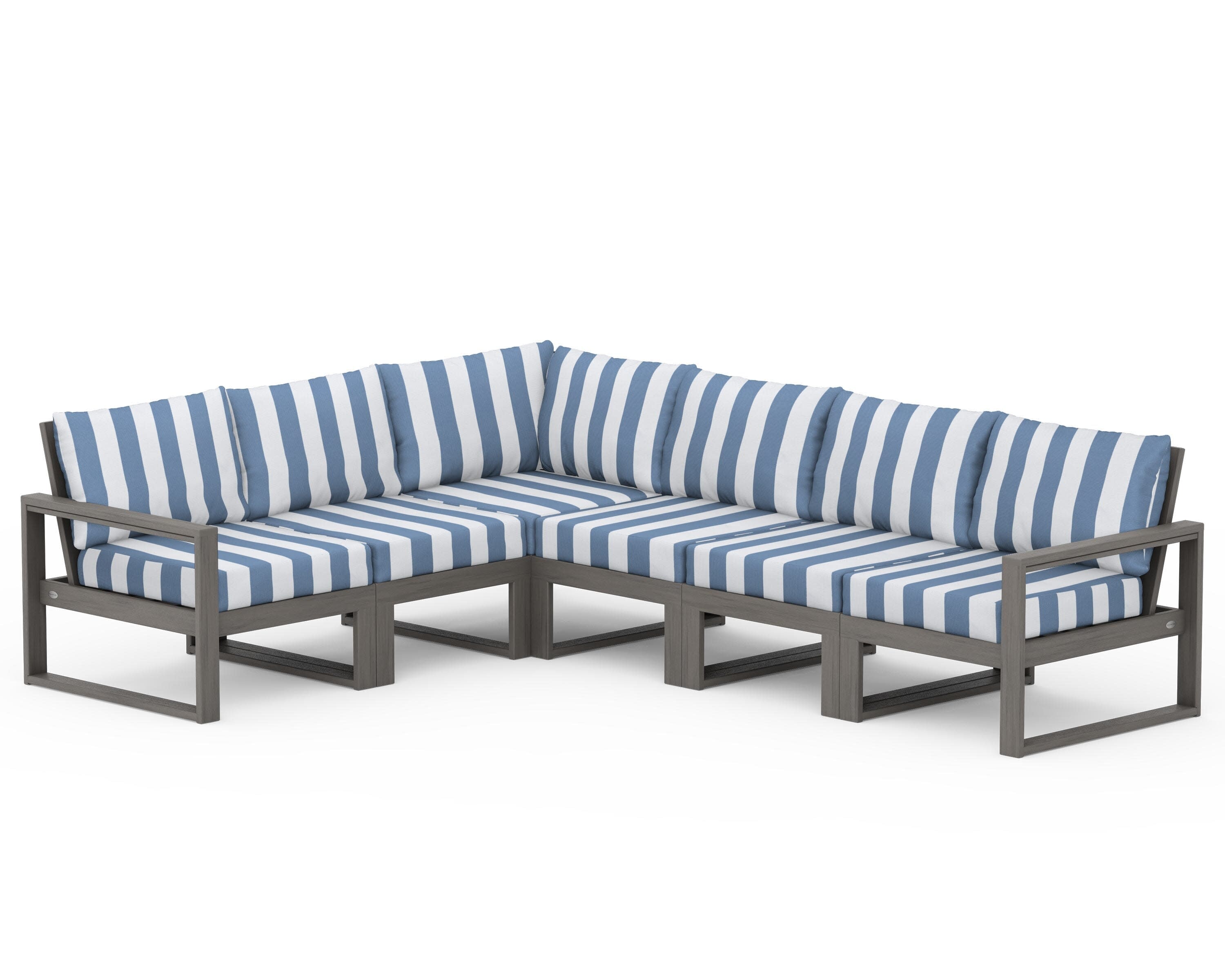 EDGE 6-Piece Modular Deep Seating Set in Driftwood / Cabana Stripe Sky Blue
