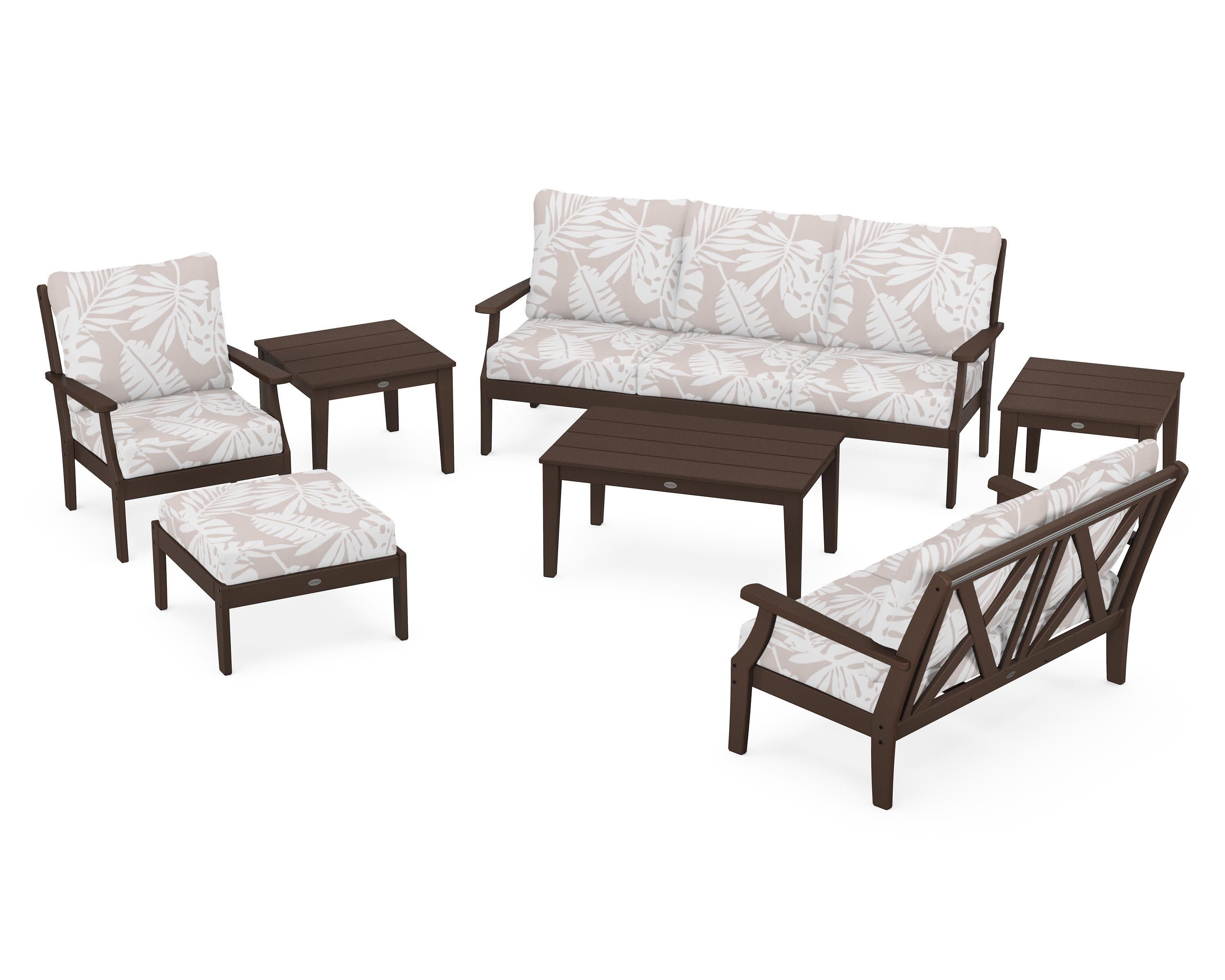 Braxton 7-Piece Deep Seating Set in Mahogany / Leaf Dune Burlap