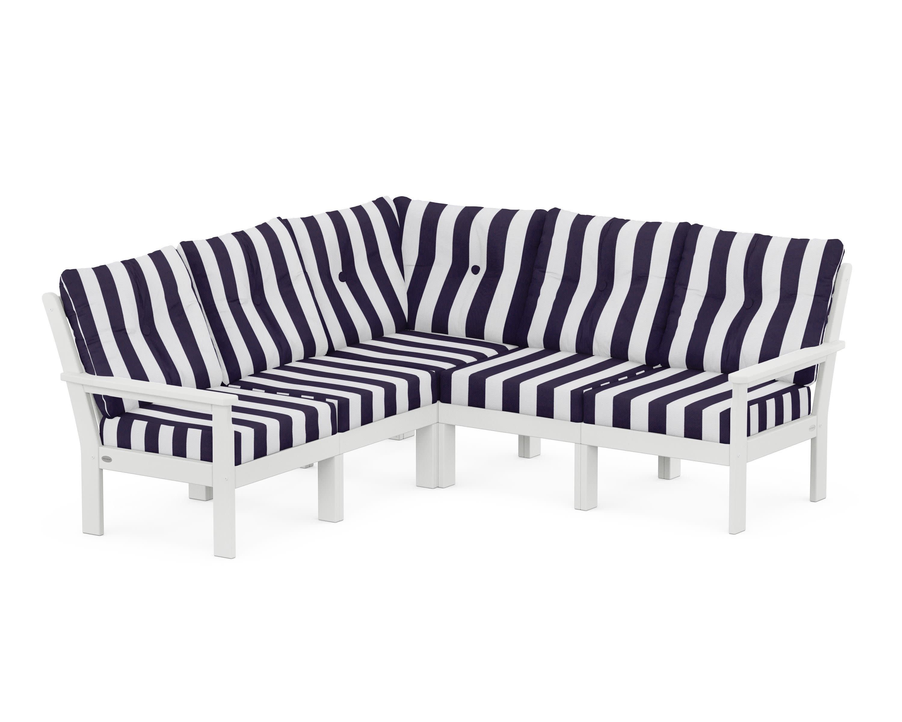 Vineyard 5-Piece Sectional in White / Cabana Stripe Navy