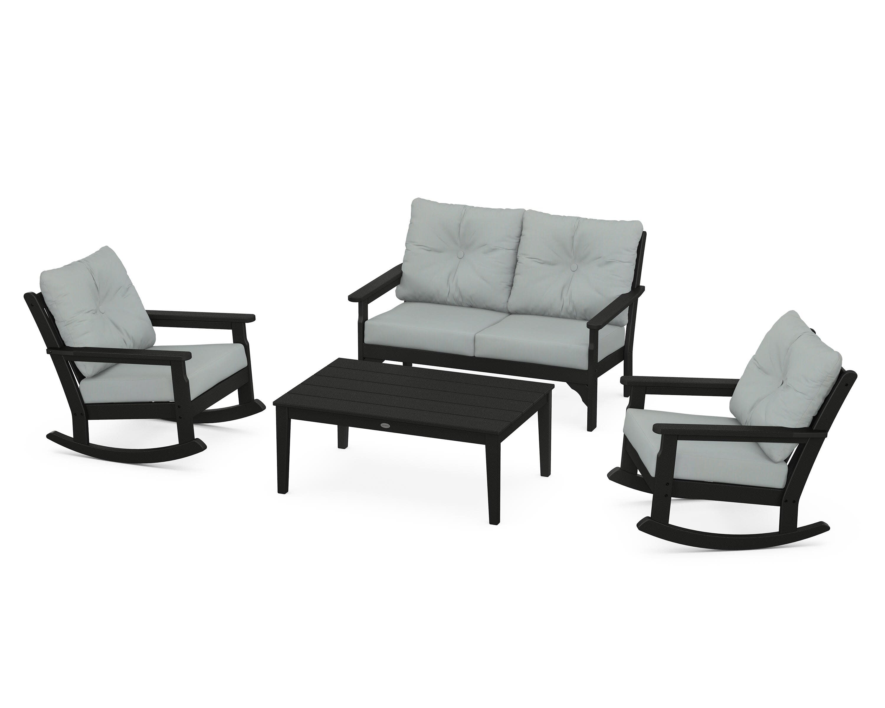 Vineyard 4-Piece Deep Seating Rocking Chair Set in Black / Spa